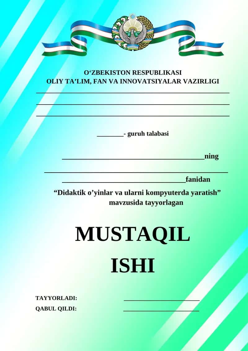 Didaktik o’yinlar va ularni kompyuterda yaratish