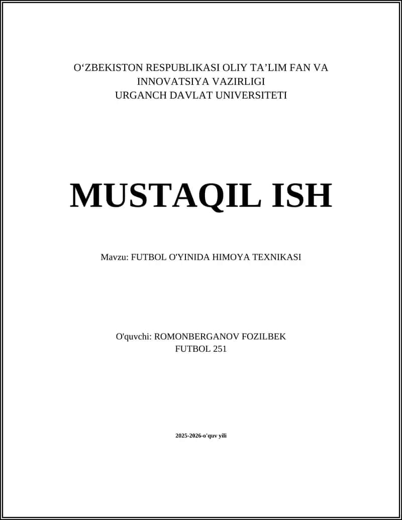 FUTBOL O'YINIDA HIMOYA TEXNIKASI