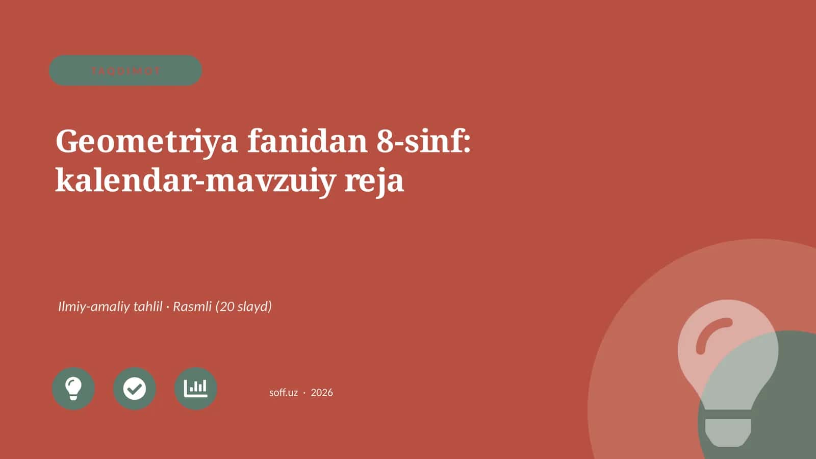 Geometriya fanidan 8-sinf: kalendar-mavzuiy reja