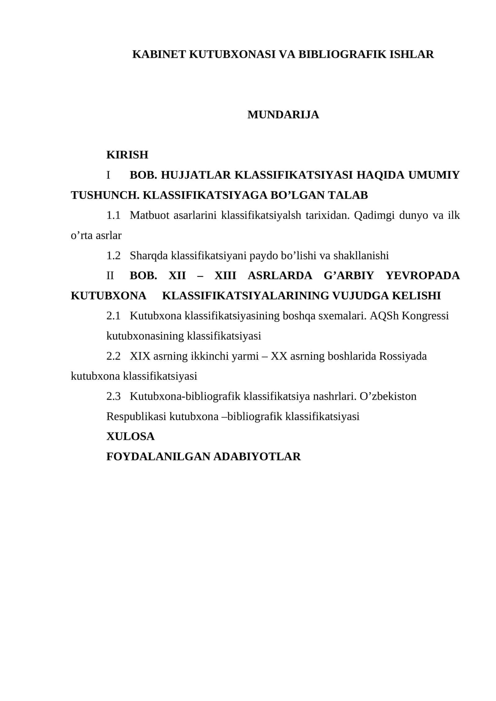 KABINET KUTUBXONASI VA BIBLIOGRAFIK ISHLAR