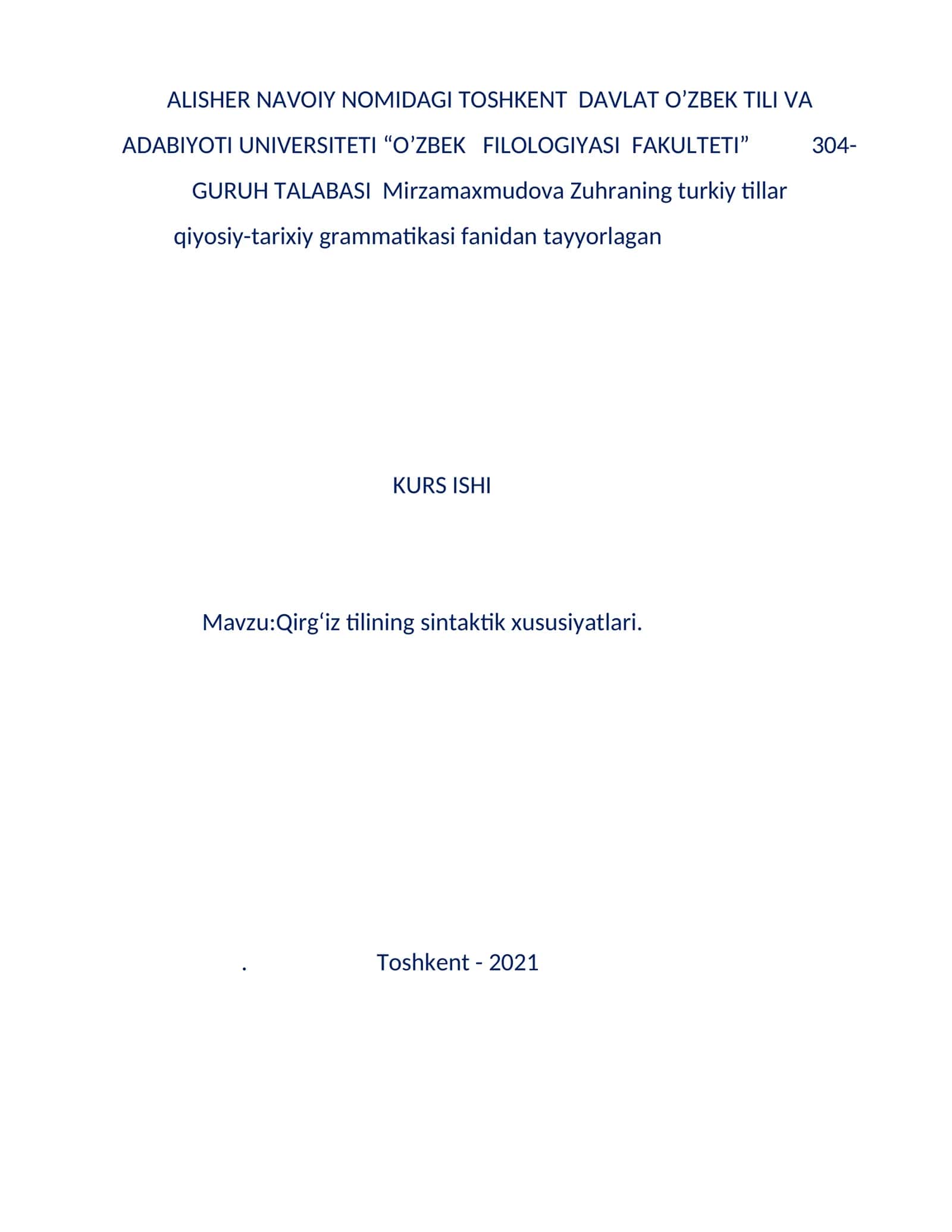 Qirg‘iz tilining sintaktik xususiyatlari