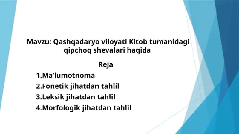 Qashqadaryo viloyati Kitob tumanidagi qipchoq shevalari haqida