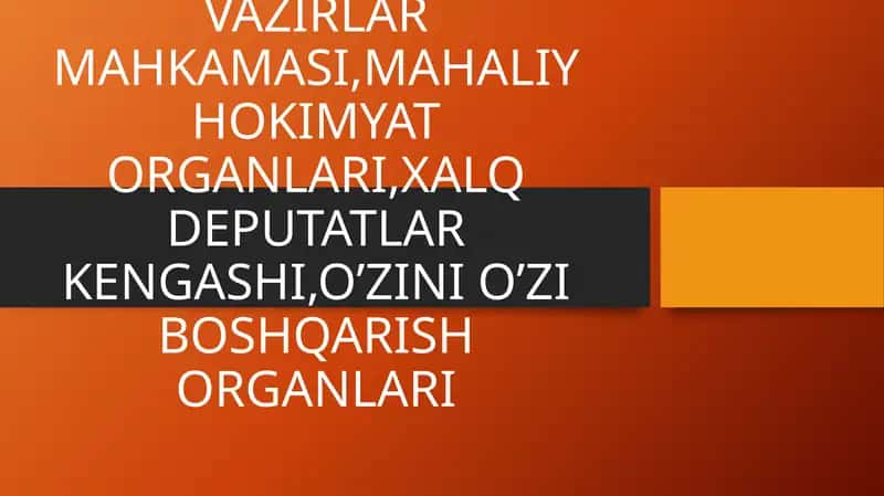 VAZIRLAR MAHKAMASI,MAHALIY HOKIMYAT ORGANLARI,XALQ DEPUTATLAR KENGASHI,O’ZINI O’ZI BOSHQARISH ORGANLARI