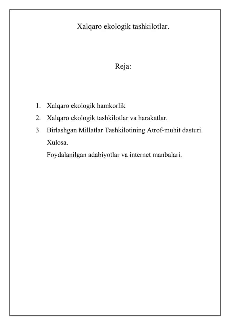 Xalqaro ekologik tashkilotlar
