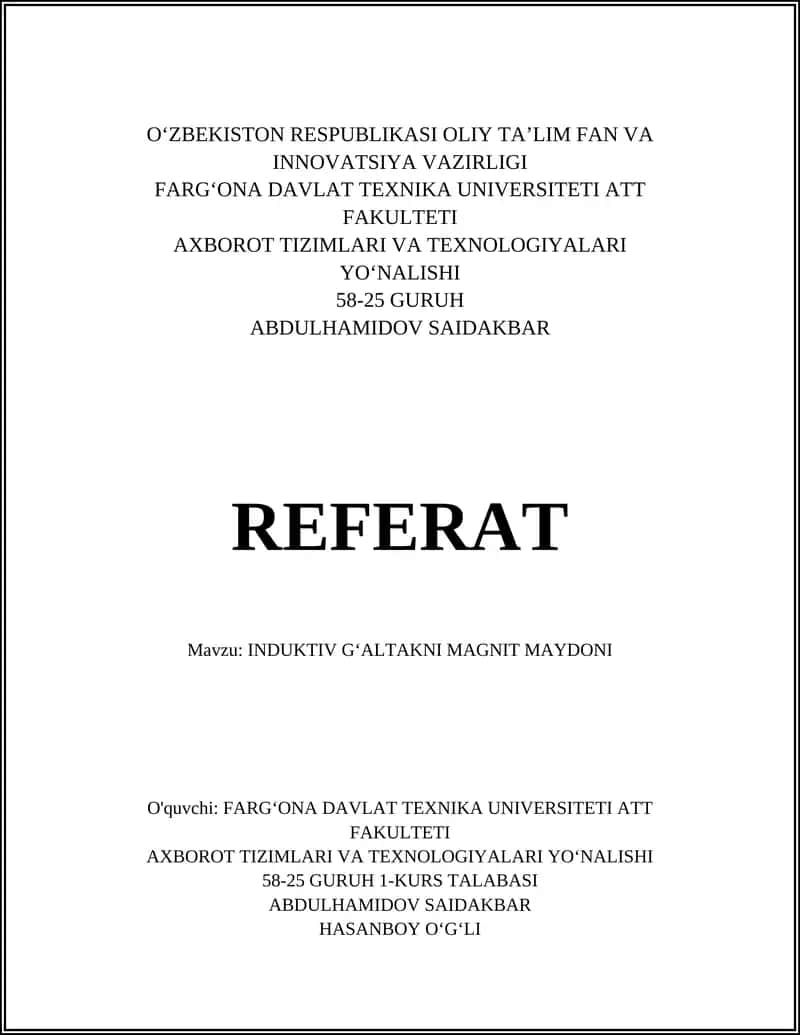 INDUKTIV GʻALTAKNI MAGNIT MAYDONI