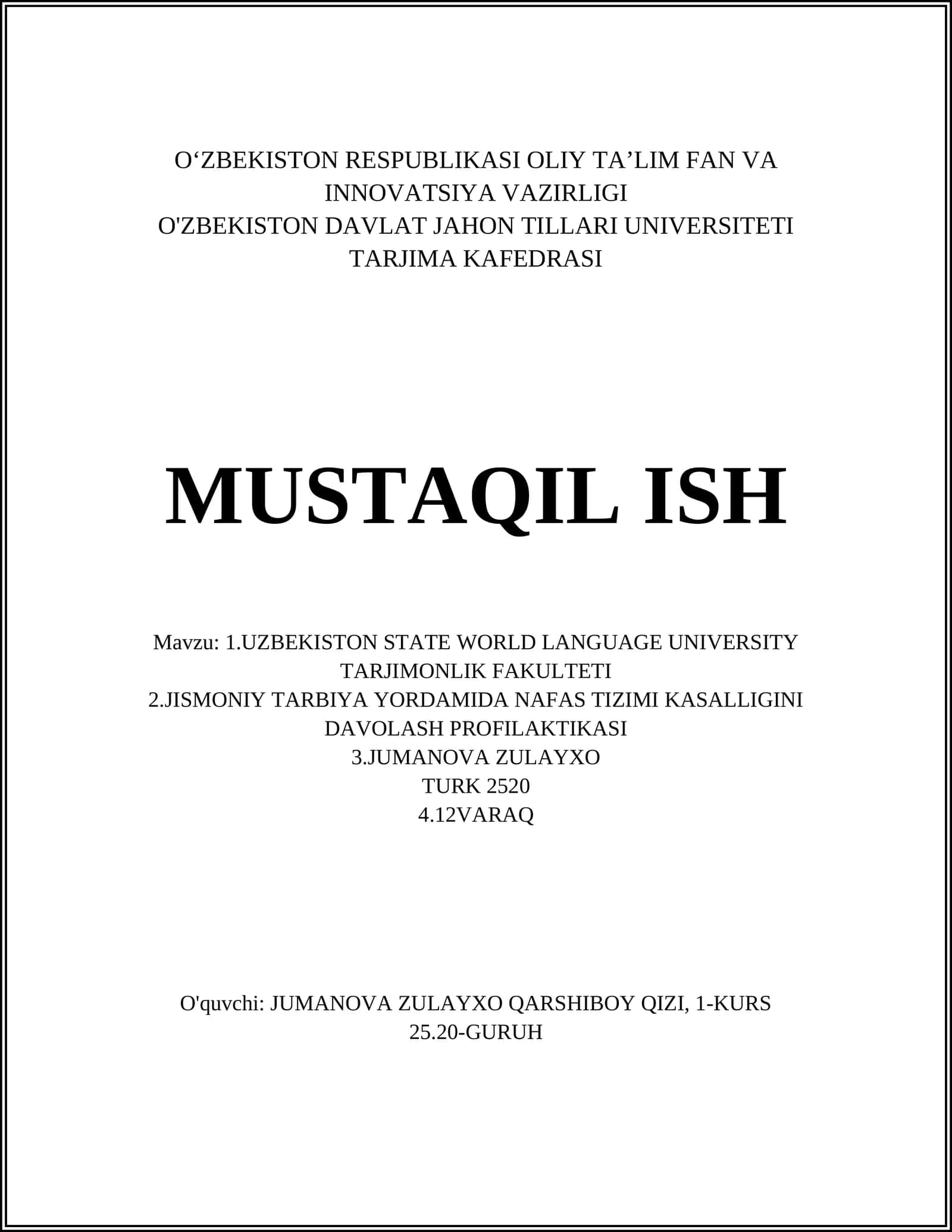 JUMANOVA ZULAYXO TURK 2520