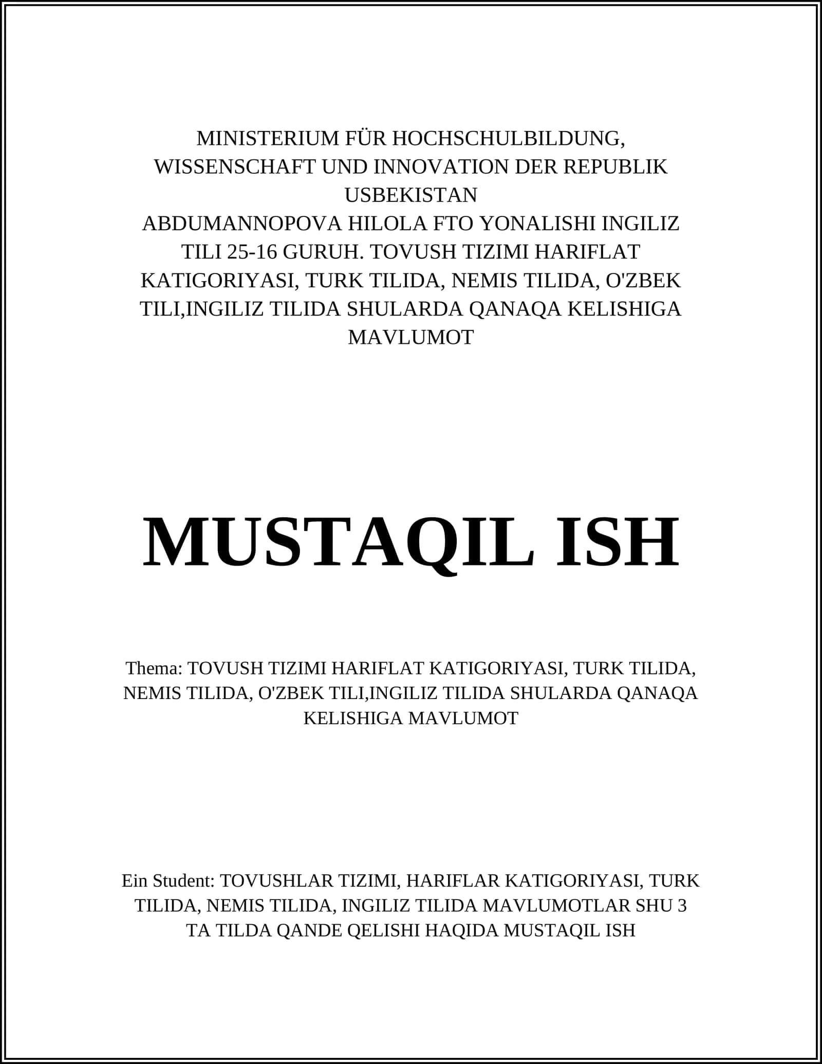 ABDUMANNOPOVA HILOLA FTO YONALISHI INGILIZ TILI 25-16 GURUH