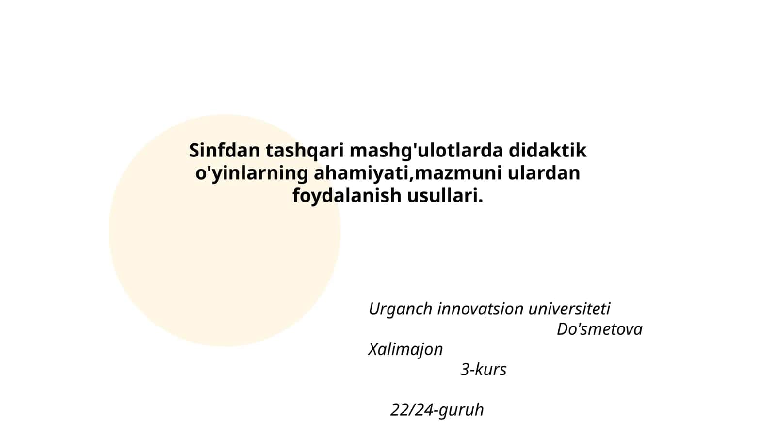 Sinfdan tashqari mashg'ulotlarda didaktik o'yinlarning ahamiyati,mazmuni ulardan foydalanish usullari