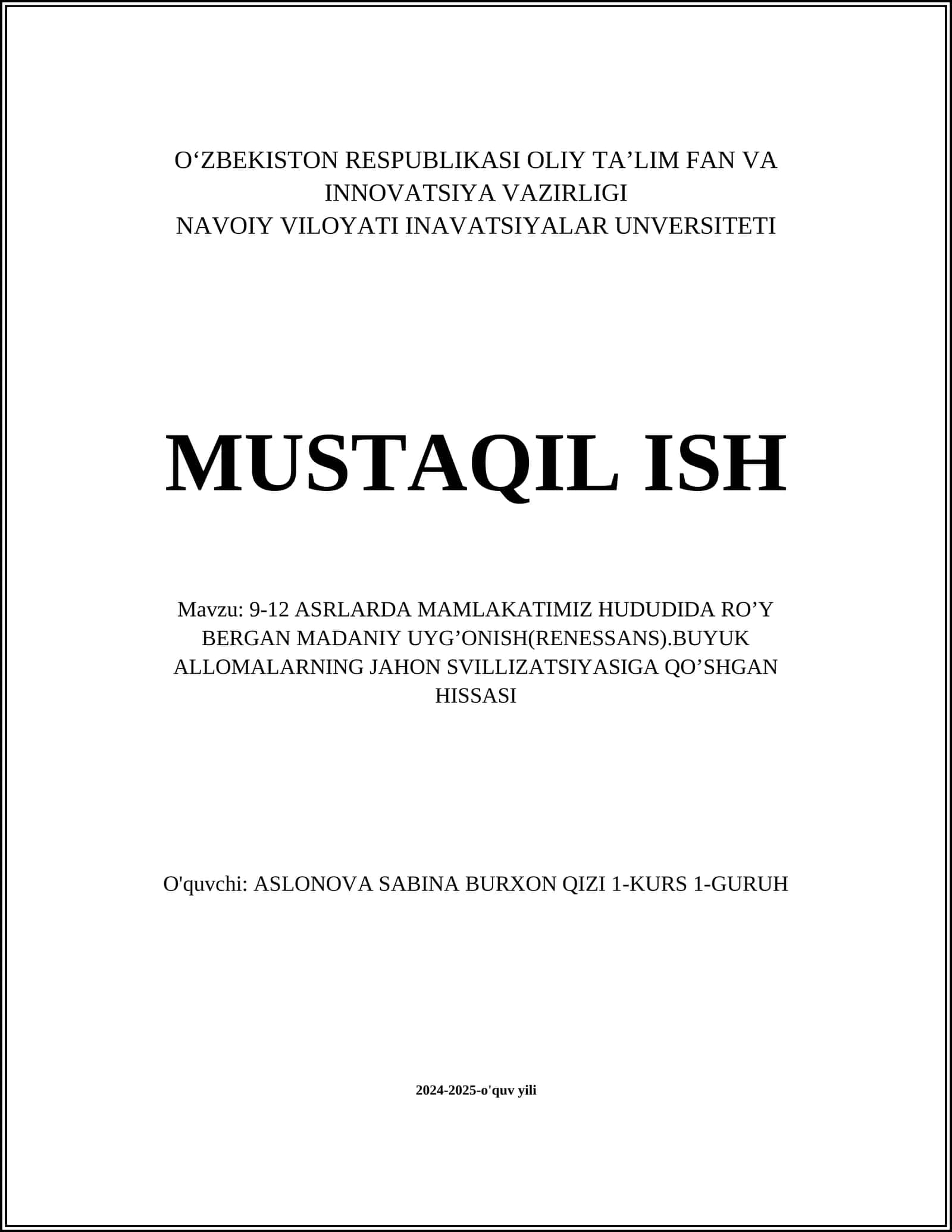 Islom olamidagi ilk uyg'onish davri