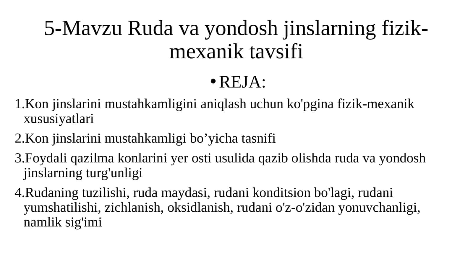 Ruda va yondosh jinslarning fizik-mexanik tavsifi