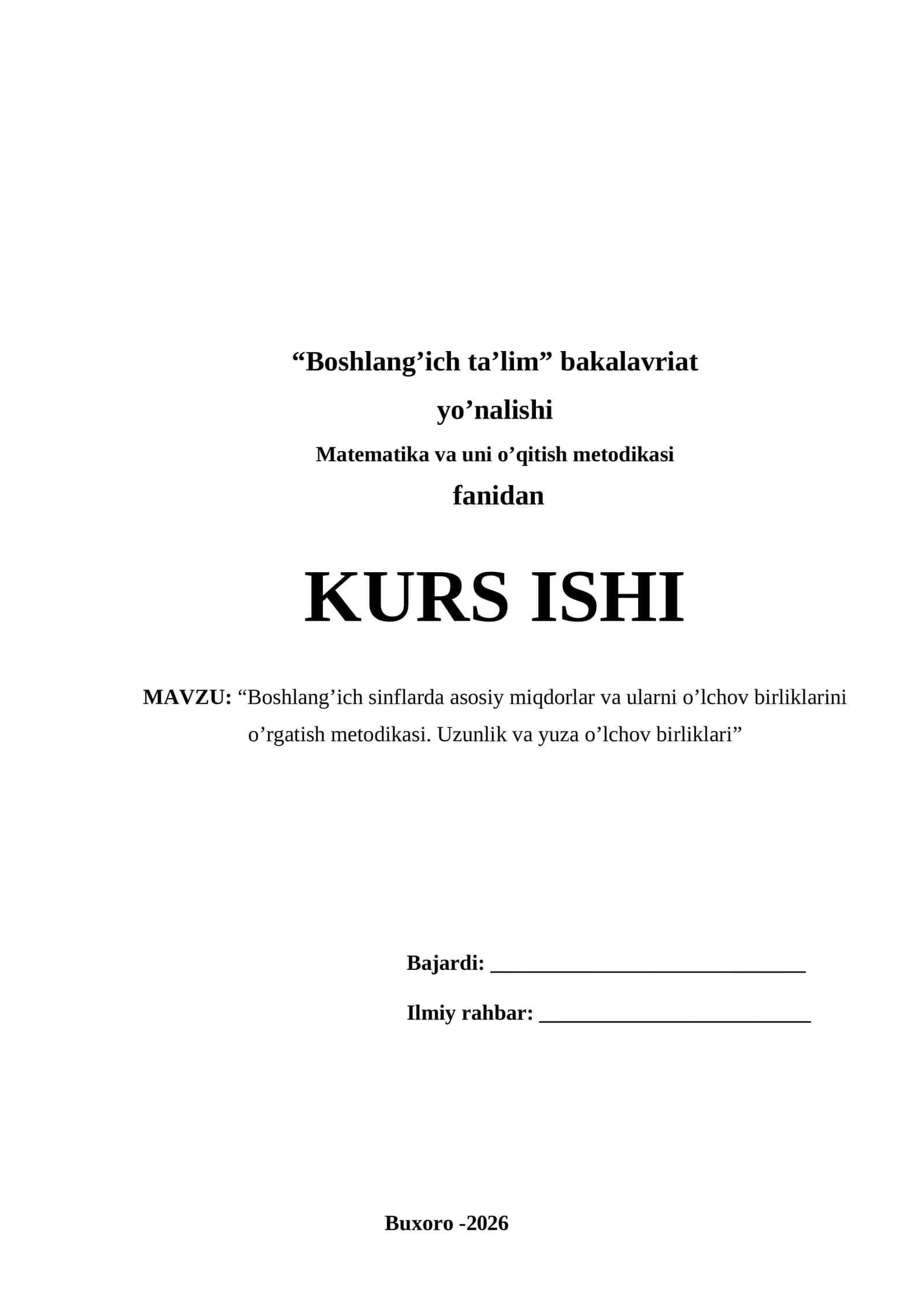 “Boshlang’ich sinflarda asosiy miqdorlar va ularni o’lchov birliklarini o’rgatish metodikasi. Uzunlik va yuza o’lchov birliklari”