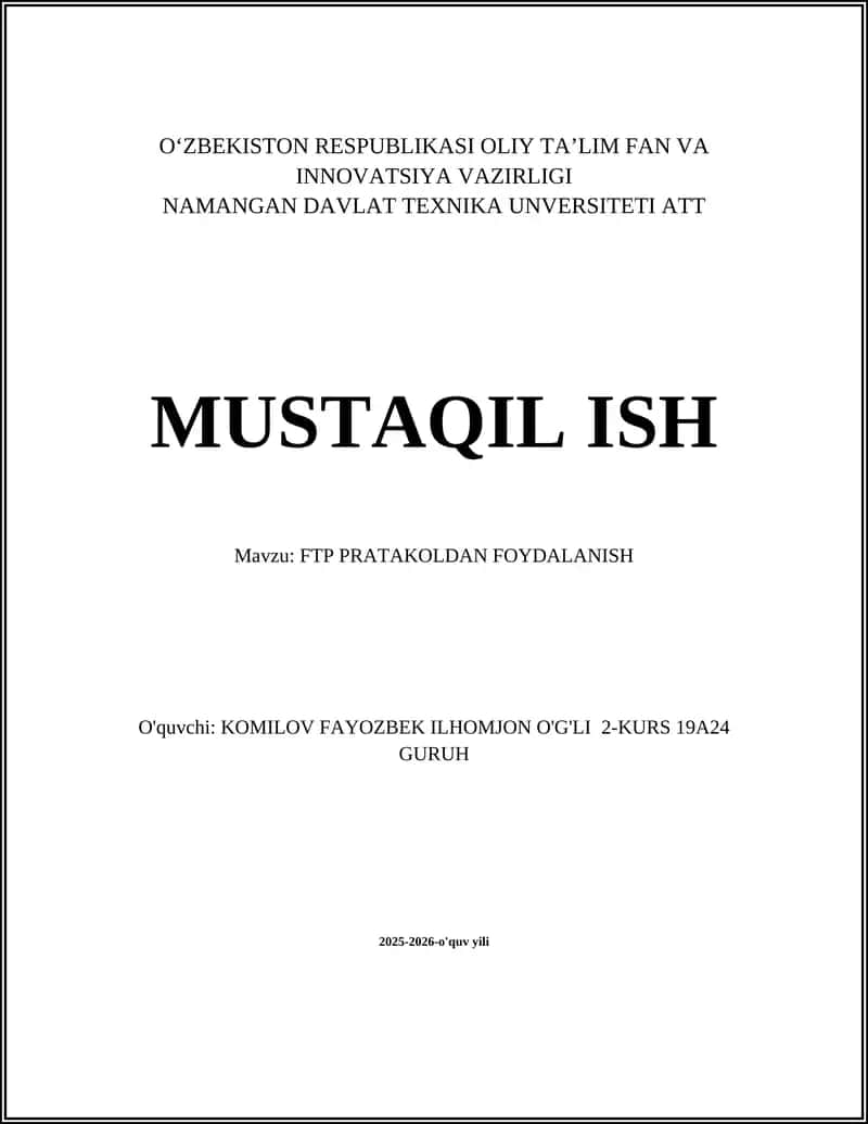 FTP protokoli: umumiy tushuncha va ishlash printsipi