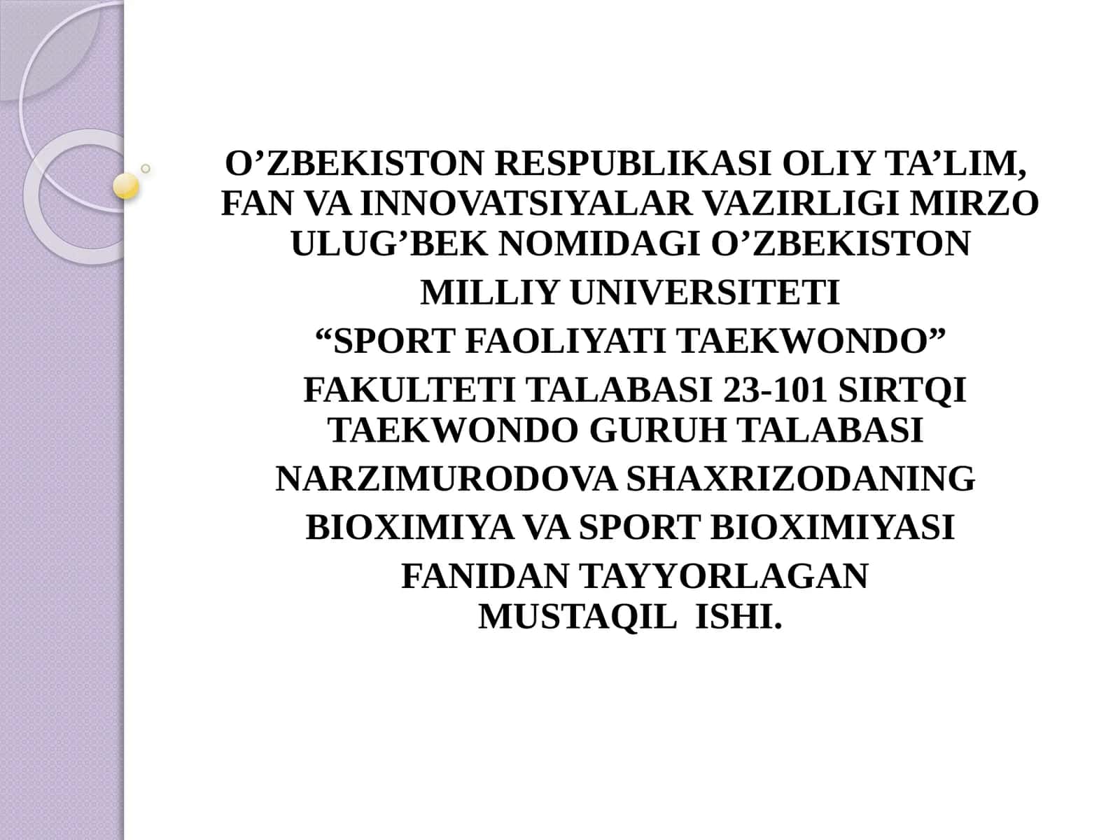 BIOXIMIYA VA SPORT BIOXIMIYASI FANIDAN TAYYORLAGAN MUSTAQIL ISHI. MAVZU:Immunitettiziminingbiokimyoviymexanizmlarinitavsiflang