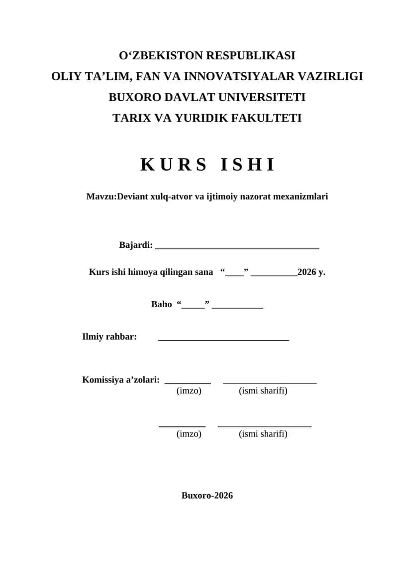 Deviant xulq-atvor va ijtimoiy nazorat mexanizmlari