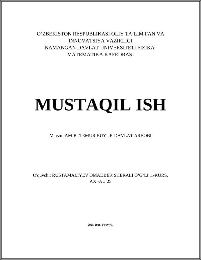 AMIR -TEMUR BUYUK DAVLAT ARBOBI