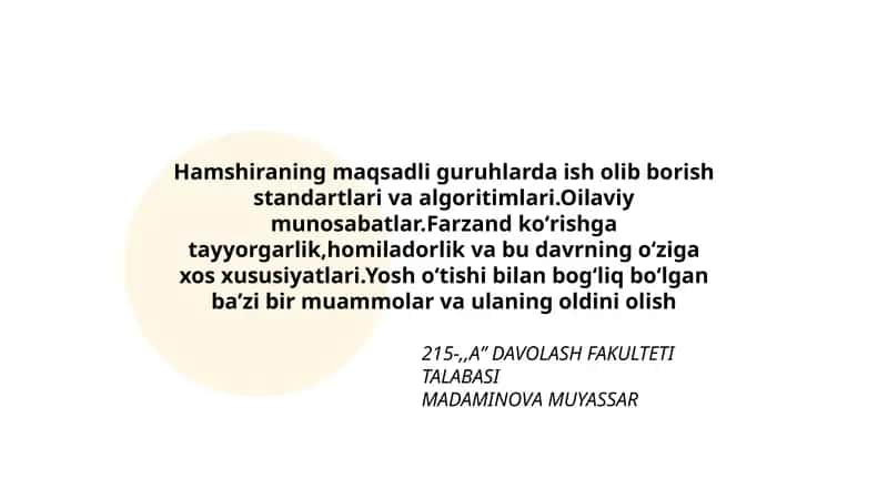 Aʼʼ DAVOLASH FAKULTETI TALABASI