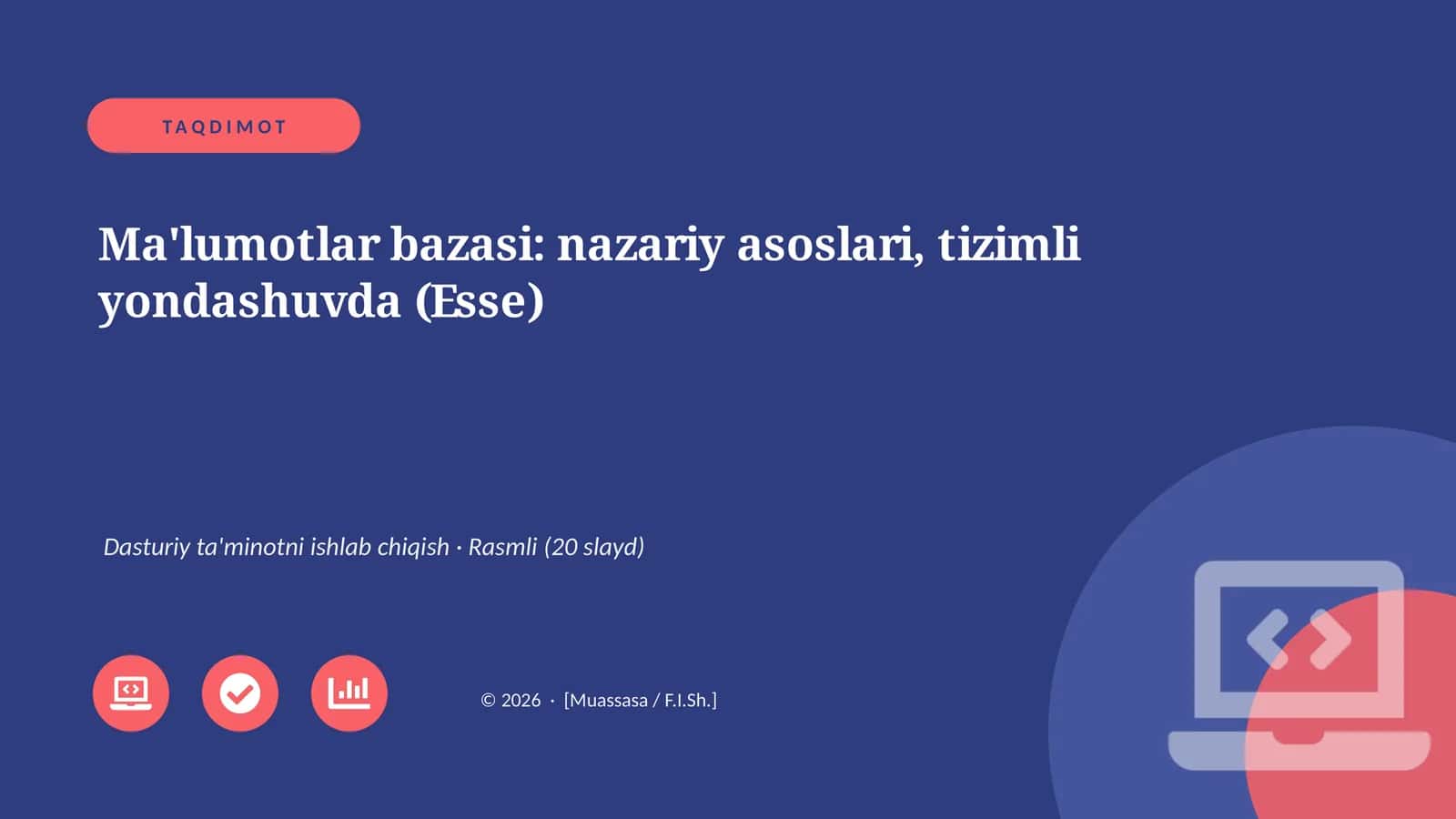 Ma'lumotlar bazasi: nazariy asoslari, tizimli yondashuvda (Esse)