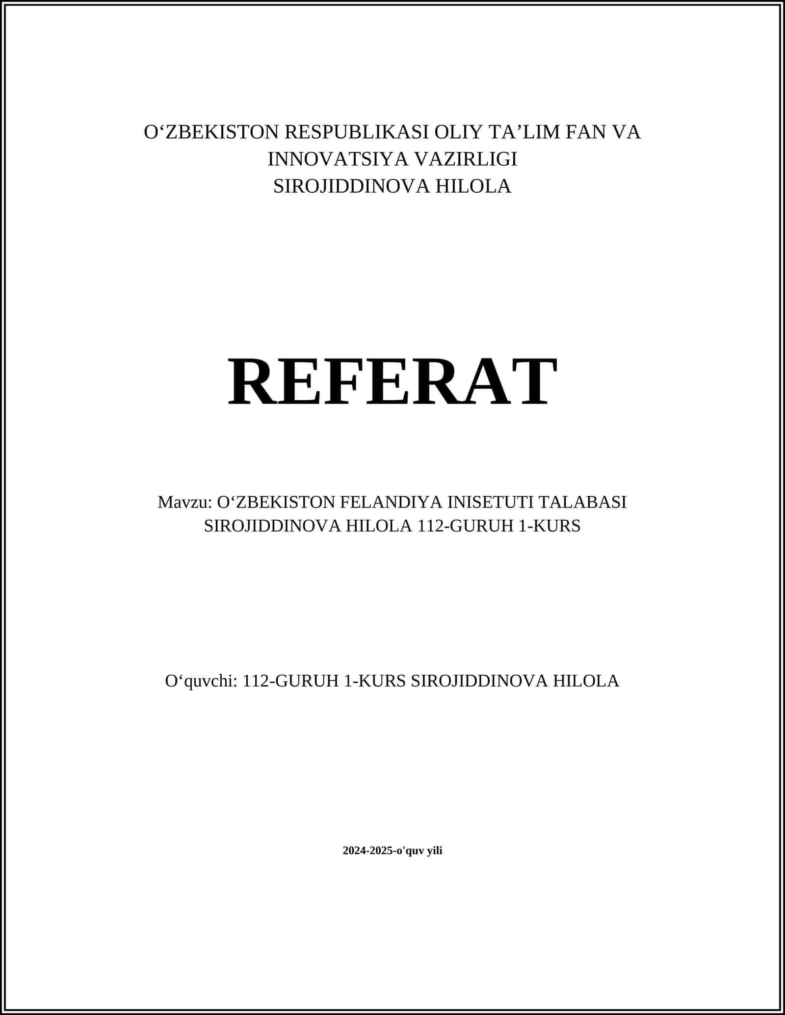 OʻZBEKISTON FELANDIYA INISETUTI TALABASI