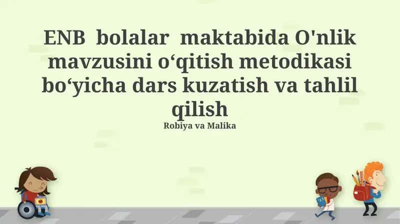 O'nlik mavzusini oʻqitish metodikasi