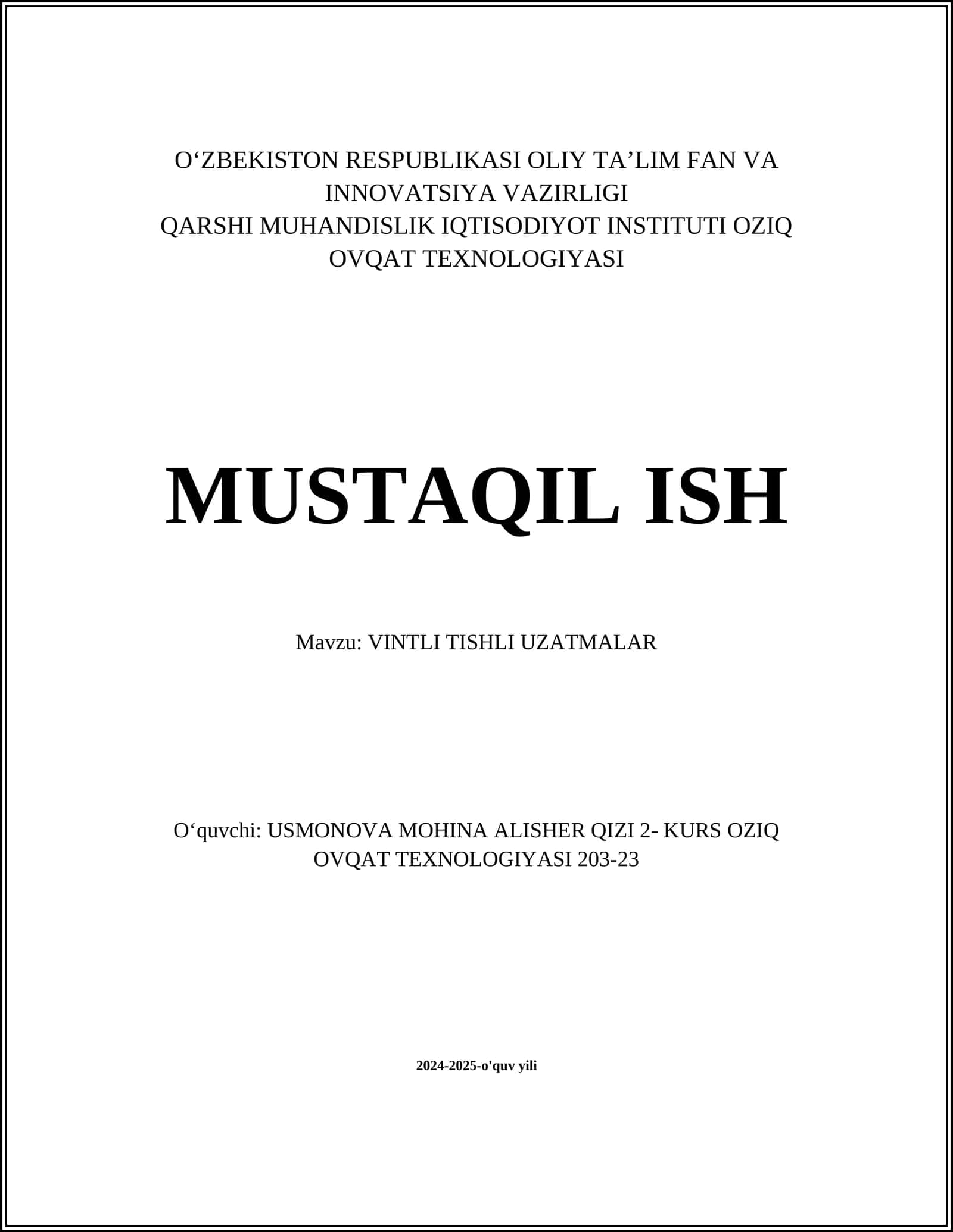 VINTLI TISHLI UZATMALAR