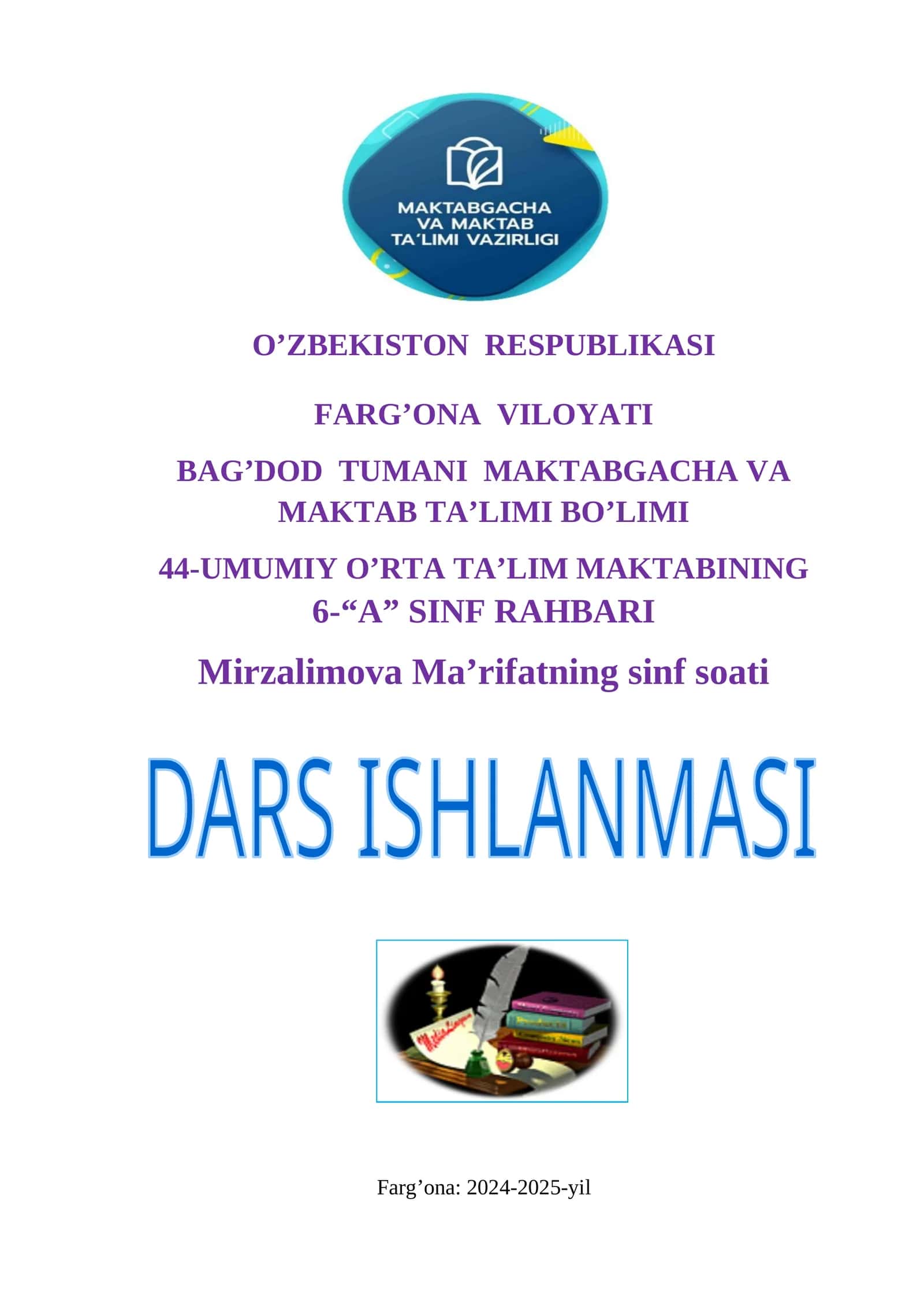 Sinf soati DARS ISHLANMASI
