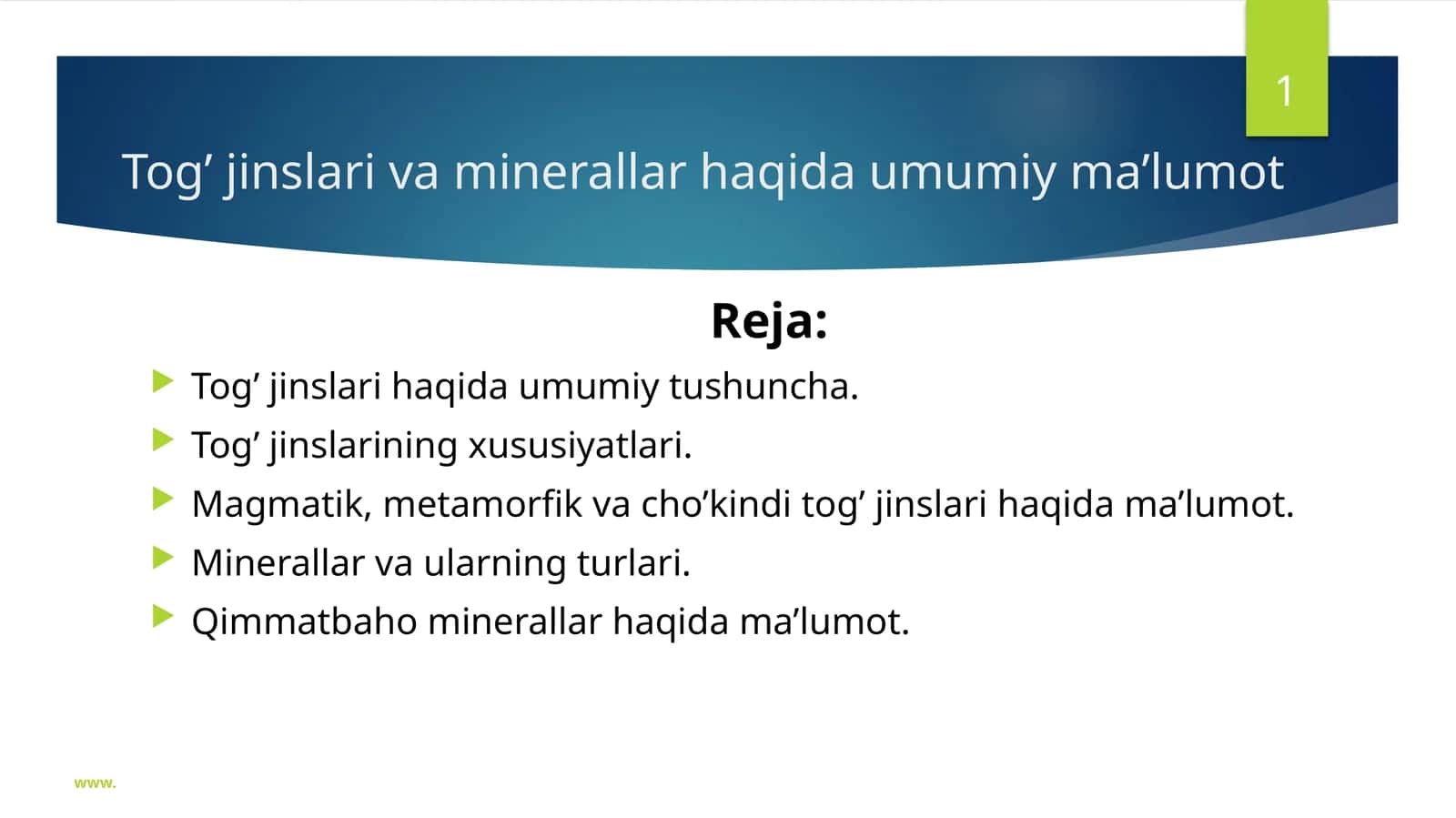 Tog’jinslarivaminerallarhaqidaumumiyma’lumot