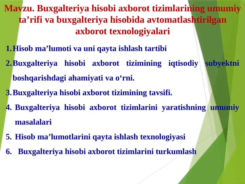 Buxgalteriya hisobi axborot tizimlari