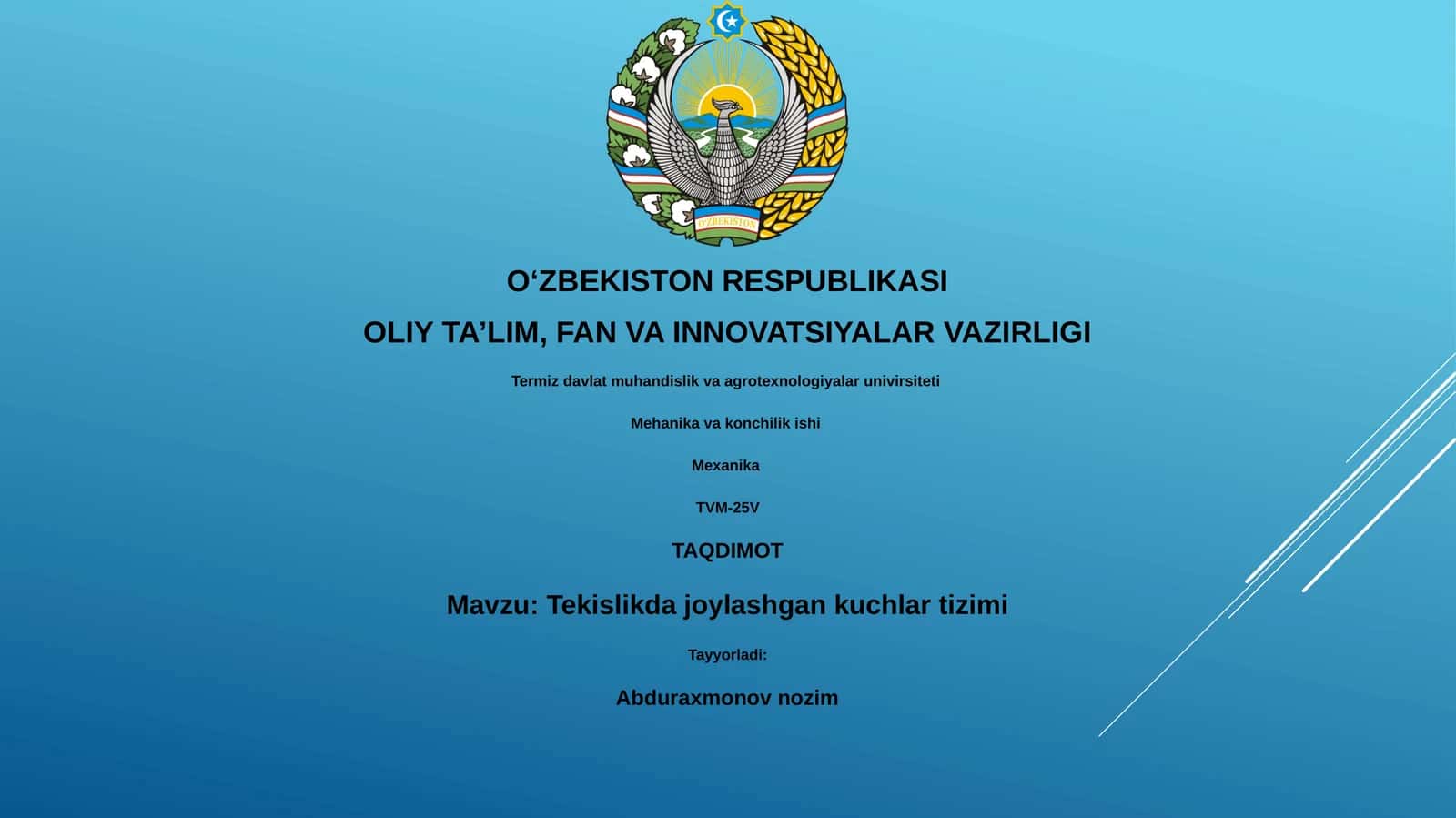 Tekislikda joylashgan kuchlar tizimi