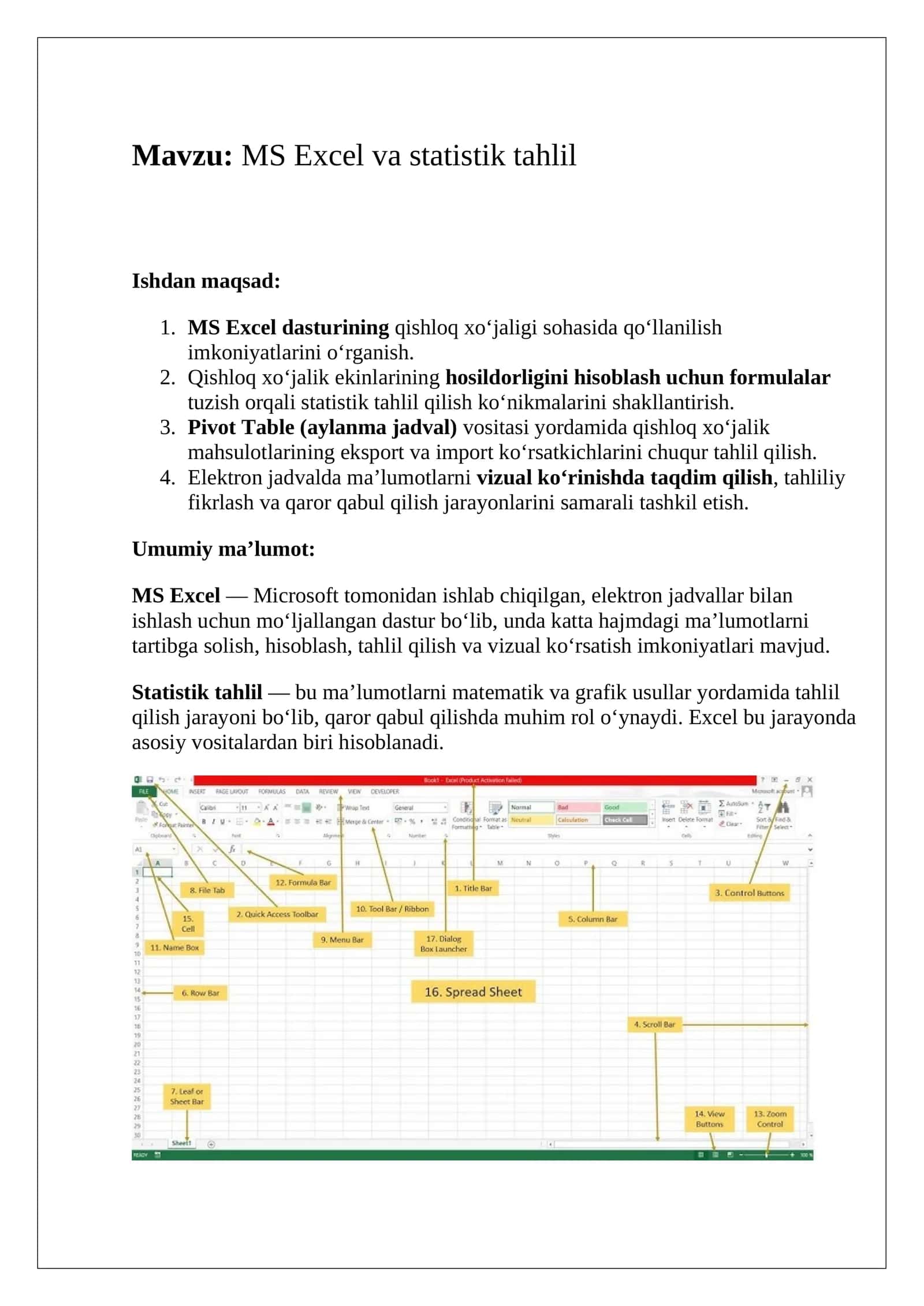 MS Excel va statistik tahlil