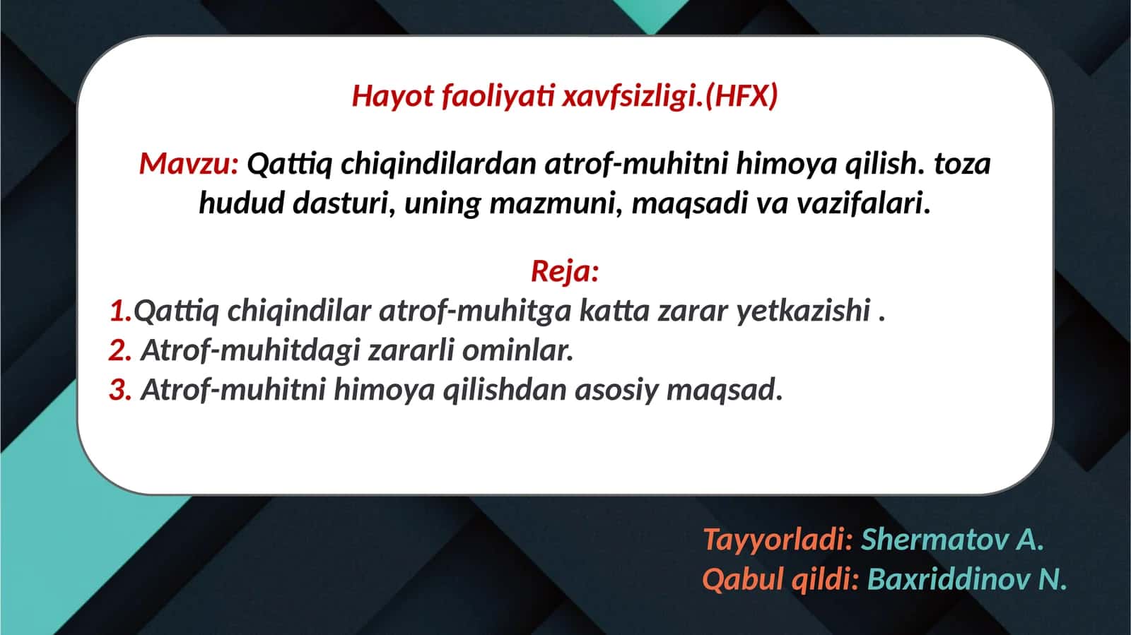 Hayot faoliyatixavfsizligi (HFX)