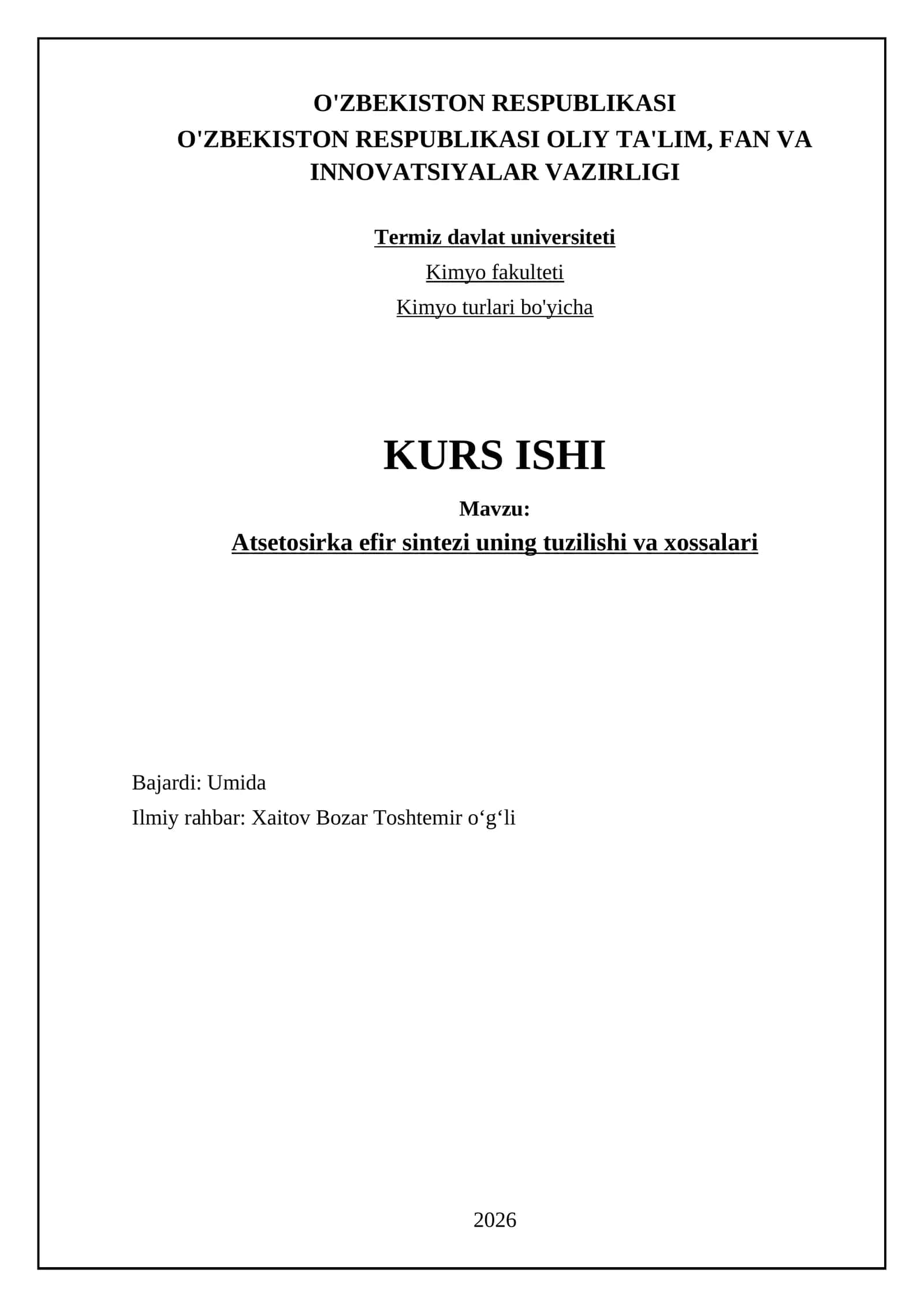 Atsetosirka efir sintezi uning tuzilishi va xossalari