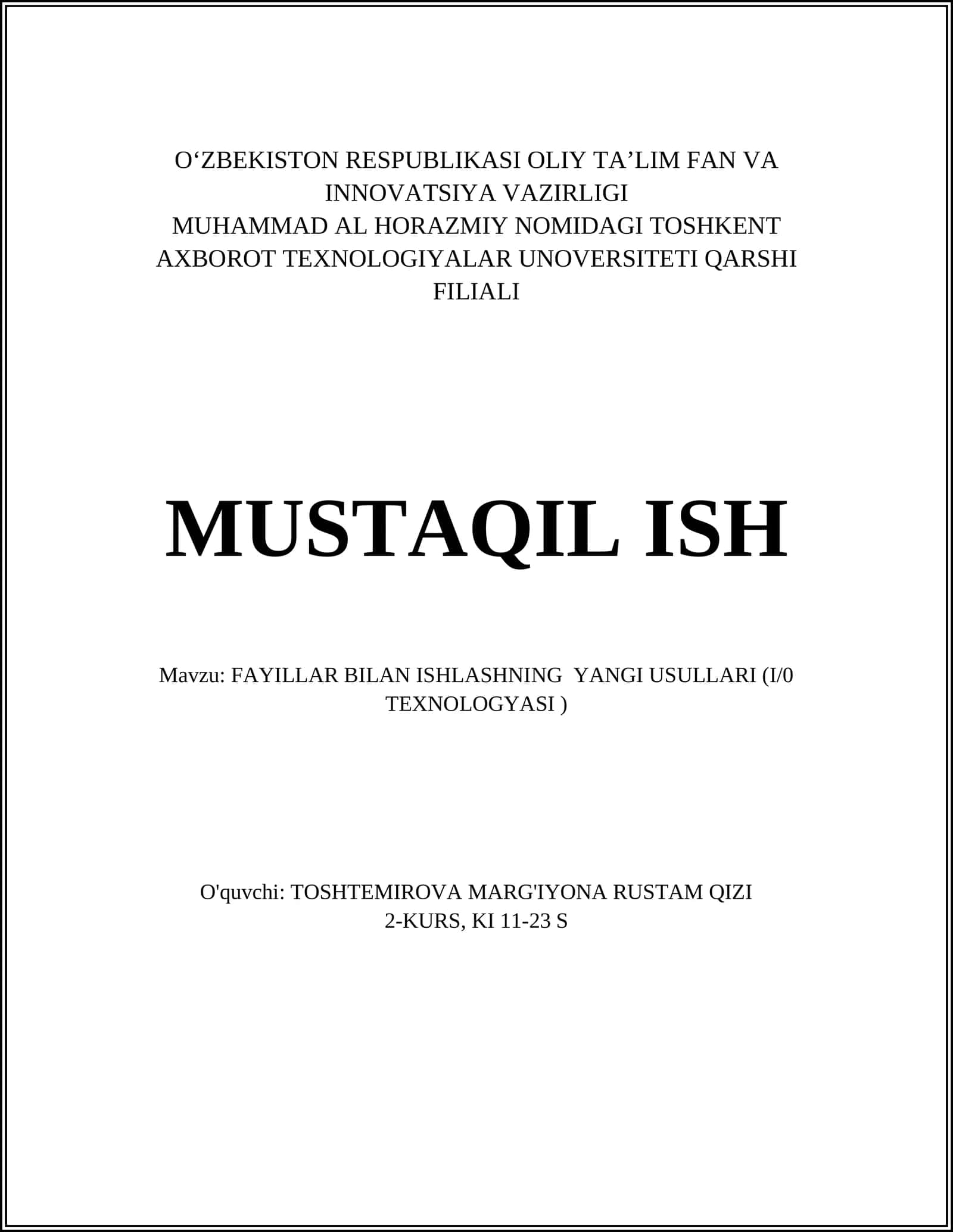 Fayllar bilan ish yuritishning avtomatlashtirilgan usullari