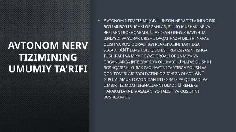 Avtonom nerv tizimining umumiy ta'rifi