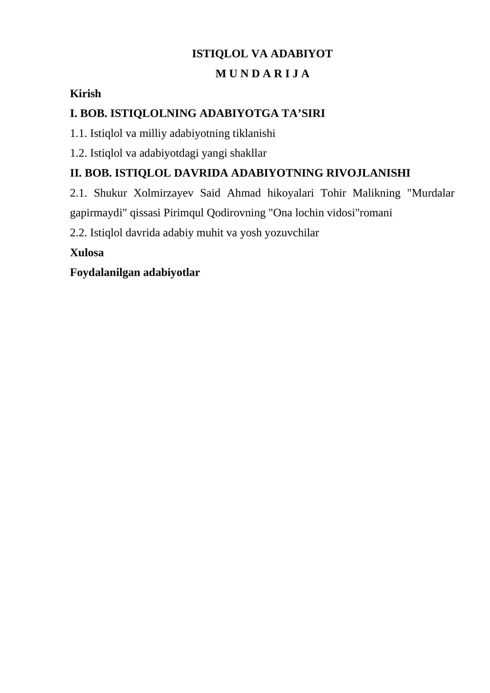ISTIQLOL VA ADABIYOT