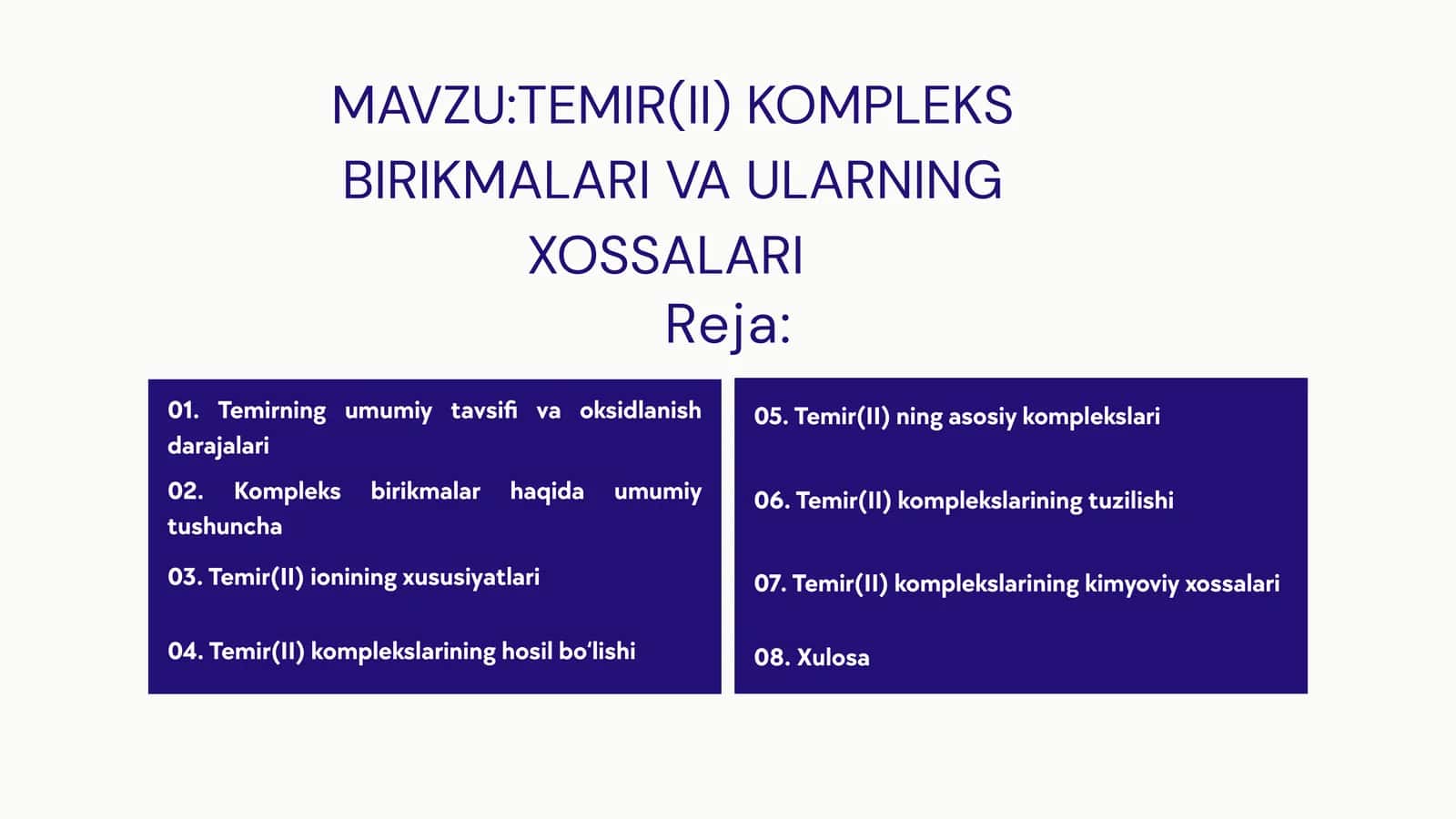 TEMIR(II) KOMPLEKS BIRIKMALARI VA ULARNING XOSSALARI