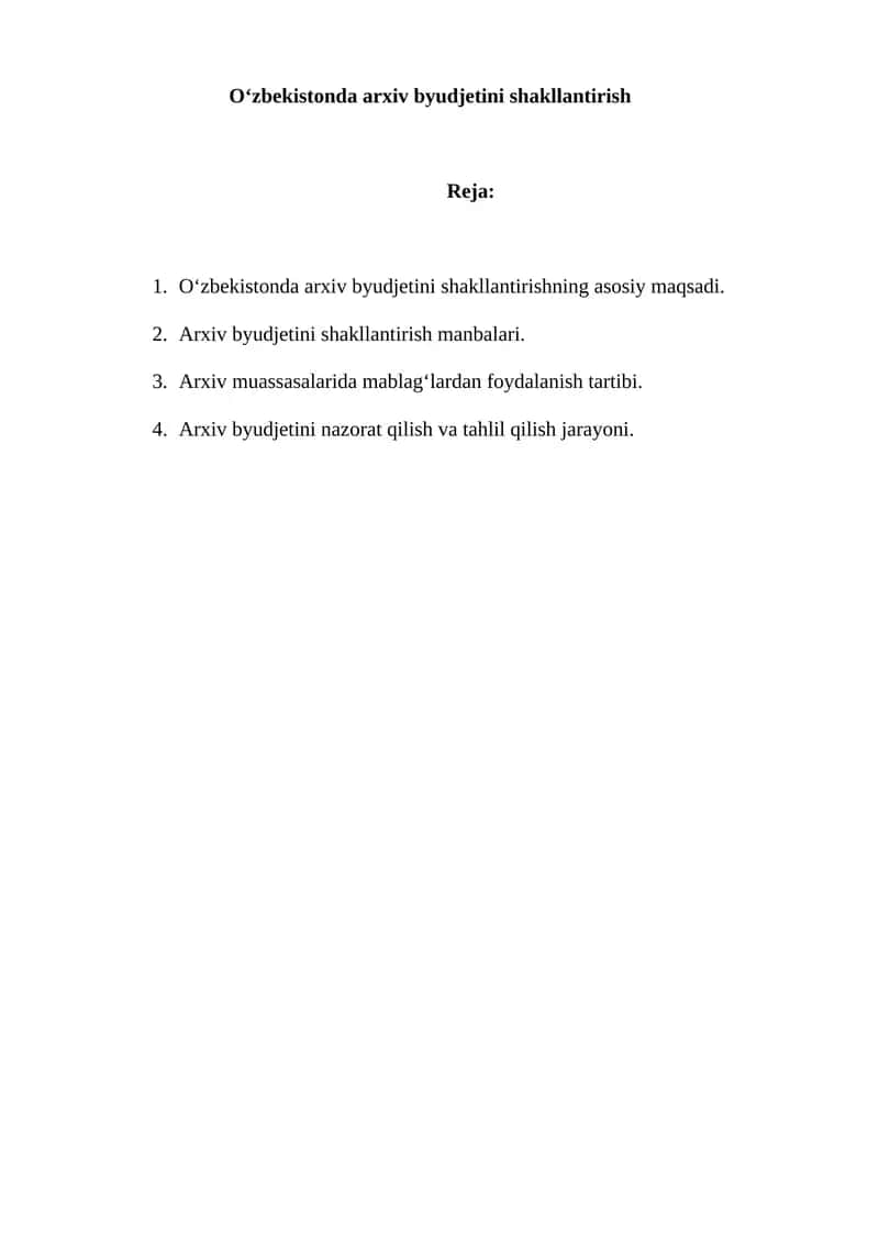 Oʻzbekistonda arxiv byudjetini shakllantirish