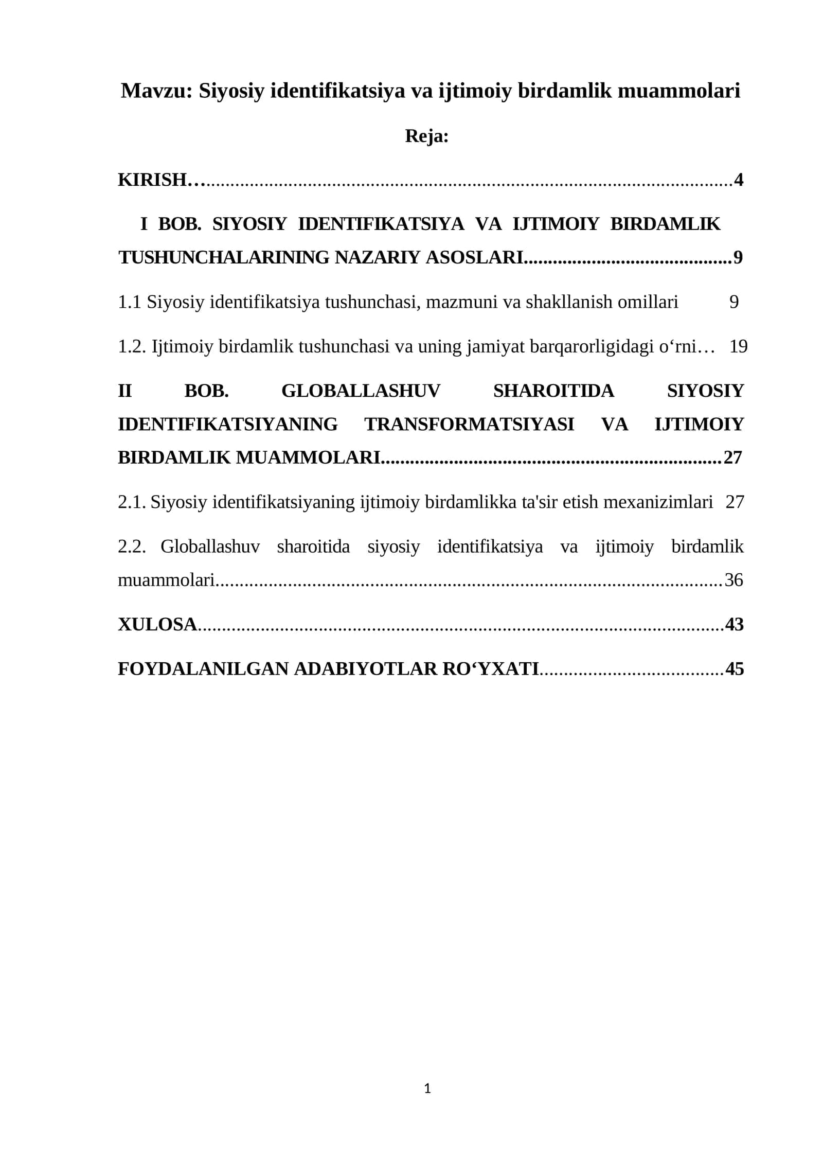 Siyosiy identifikatsiya va ijtimoiy birdamlik muammolari