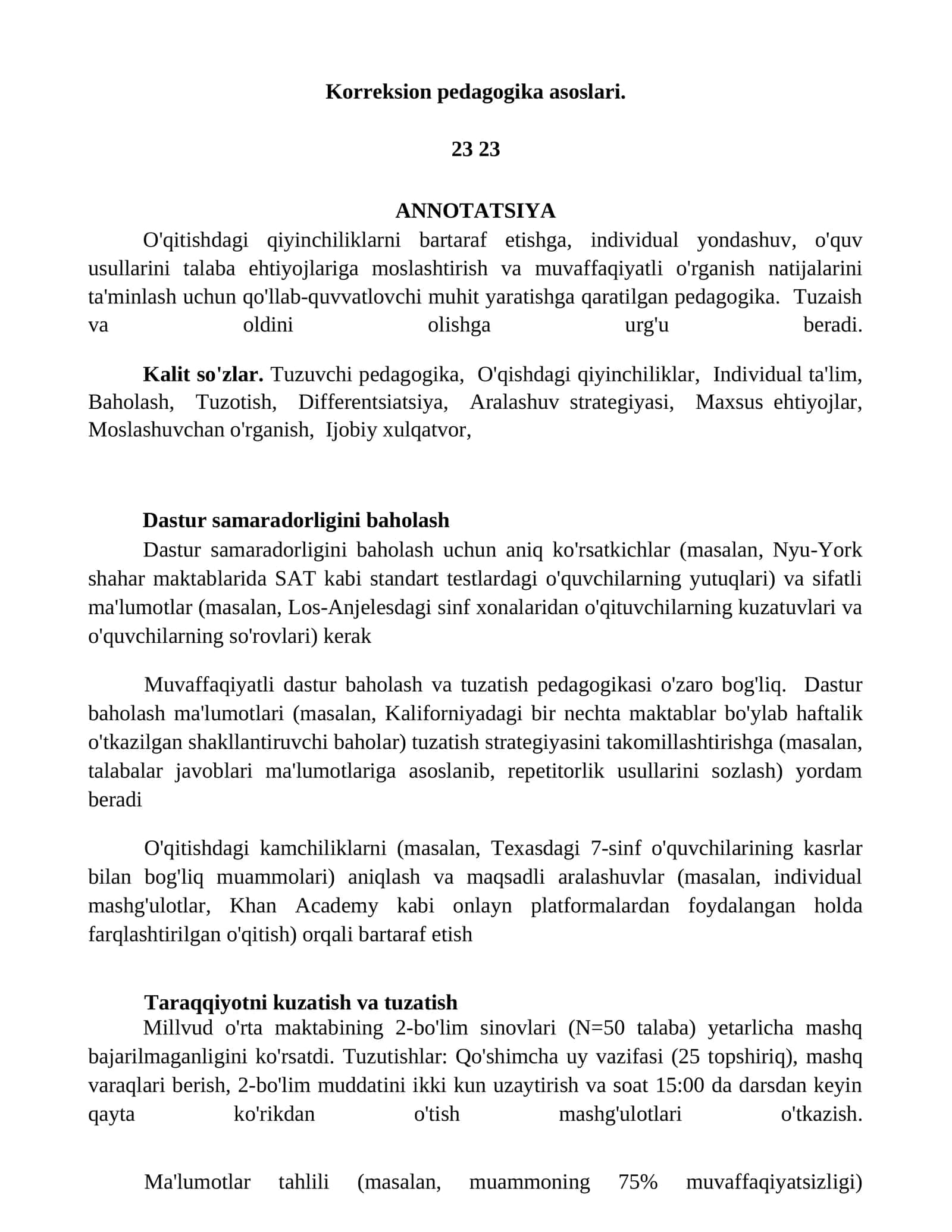 Korreksion pedagogika asoslari