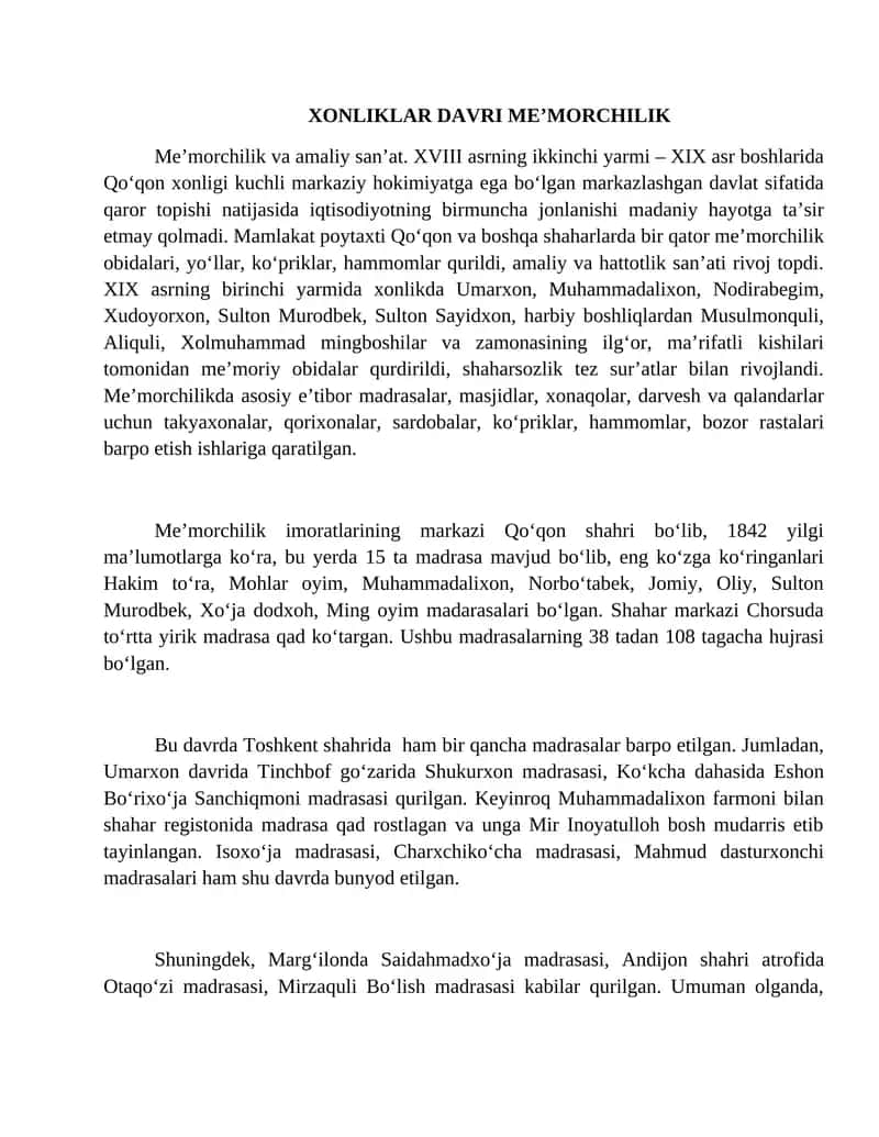Xonliklar Davri Me’morchilik