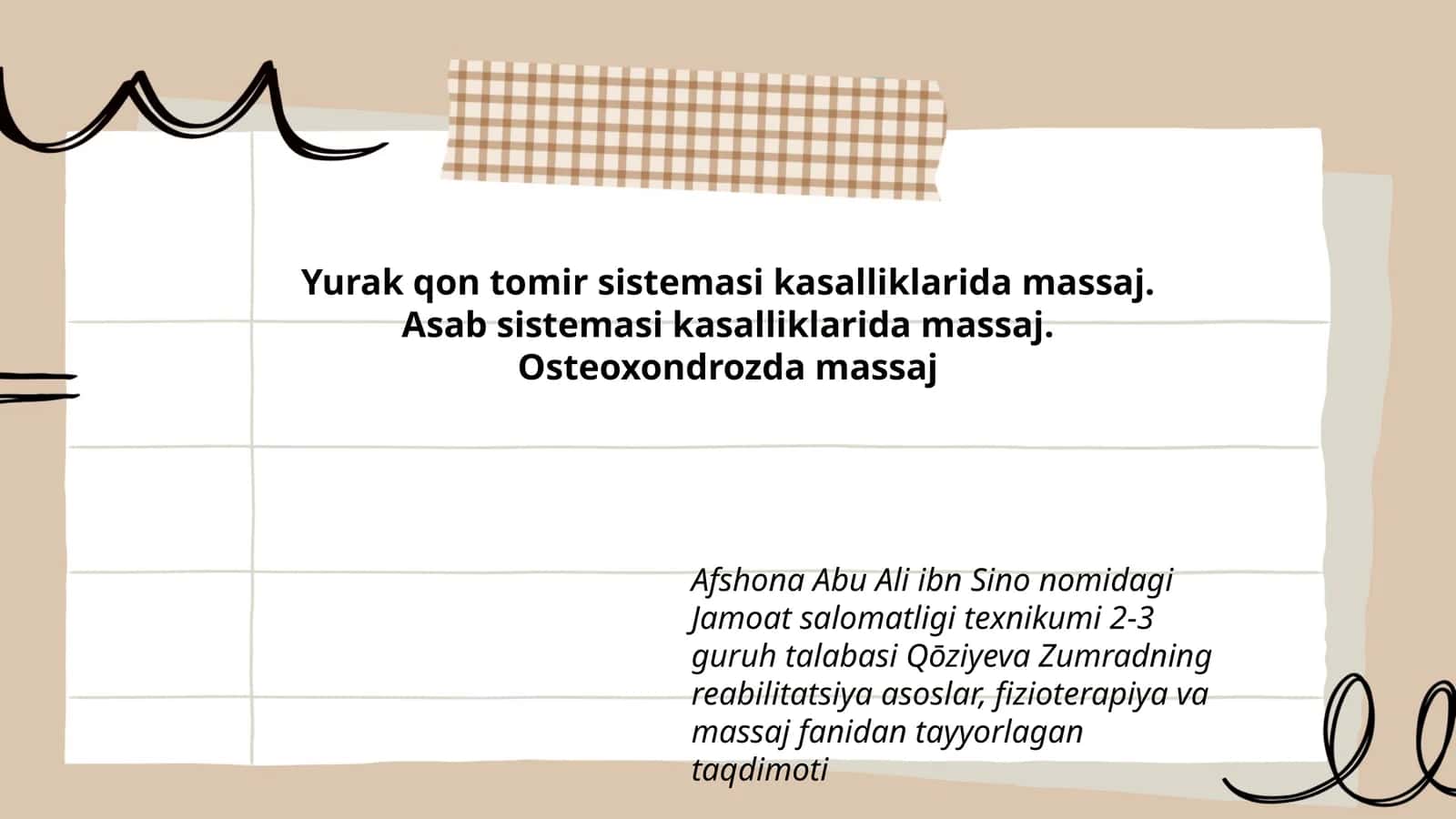 Reabilitatsiya asoslar, fizioterapiya va massaj