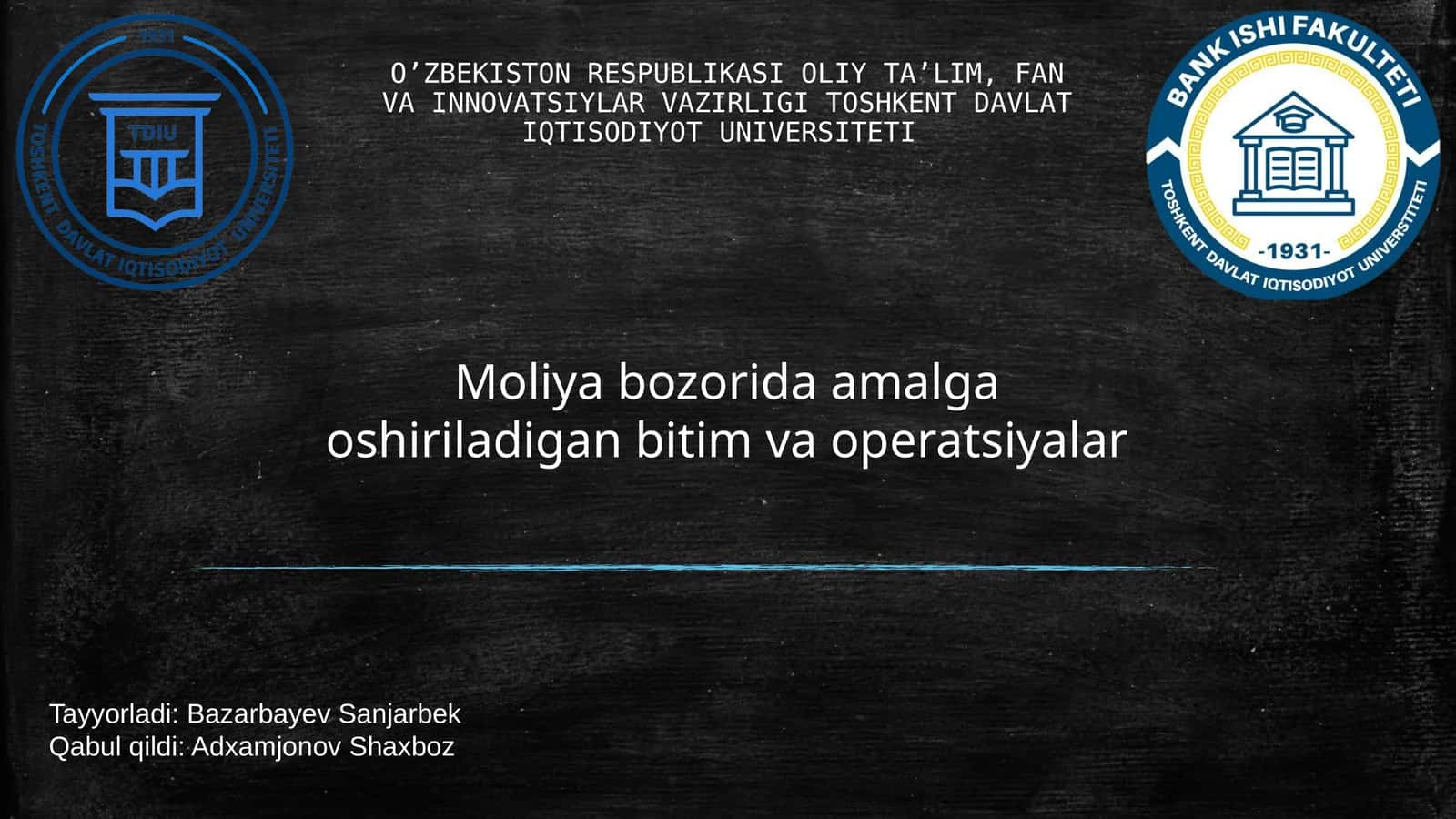 Moliya bozorida amalga oshiriladigan bitim va operatsiyalar