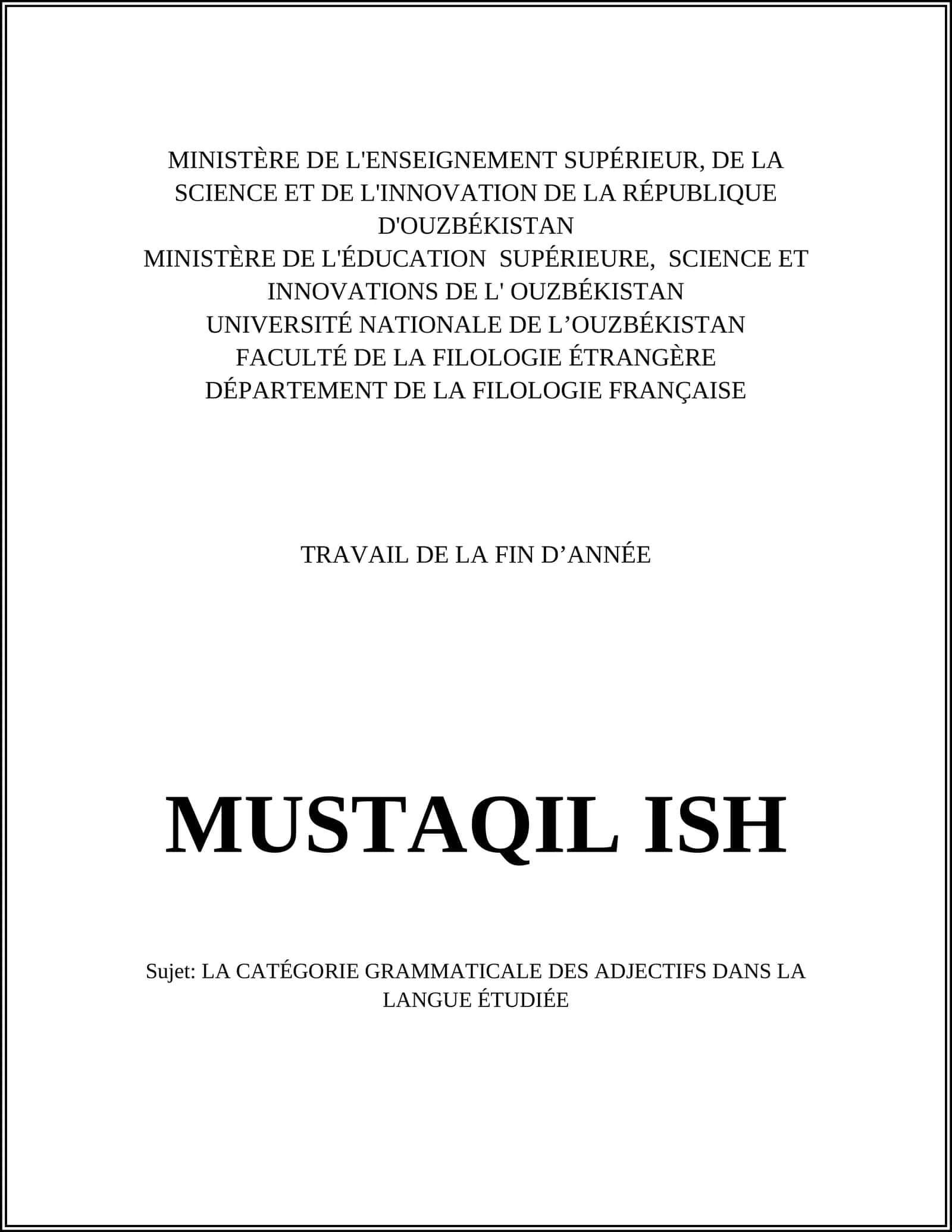TRAVAIL DE LA FIN D’ANNÉE