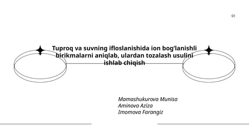 Tuproq va suvning ifloslanishida ion bogʻlanishli birikmalarni aniqlab, ulardan tozalash usulini ishlab chiqish