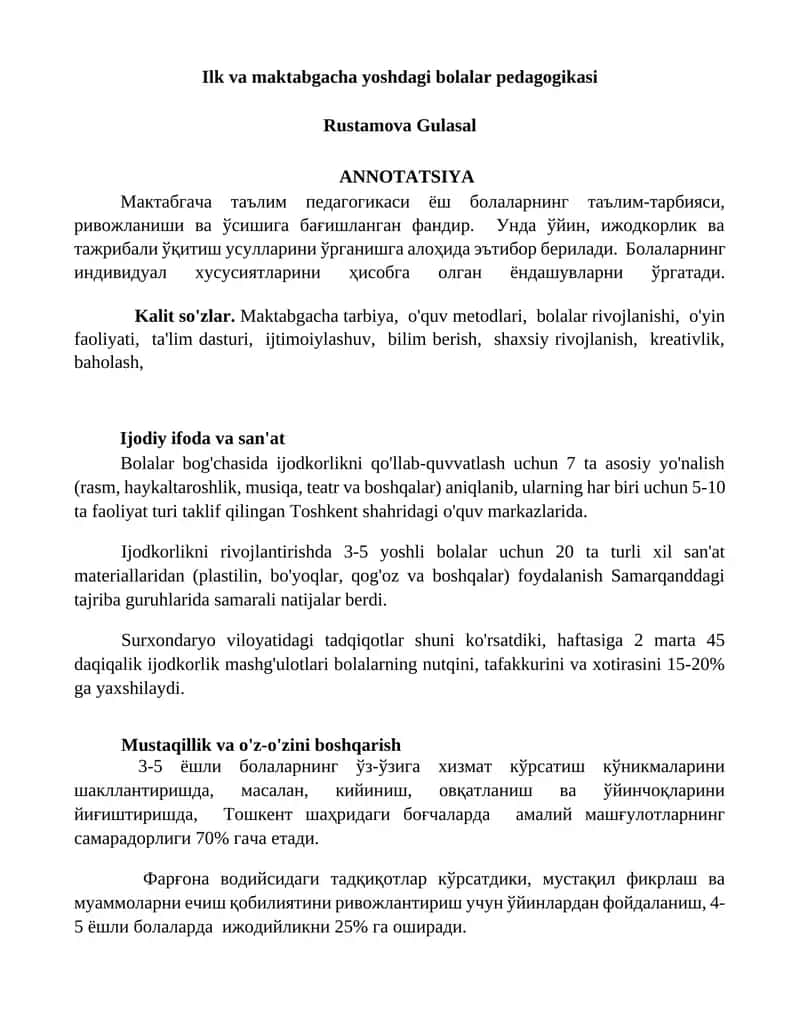 Ilk va maktabgacha yoshdagi bolalar pedagogikasi