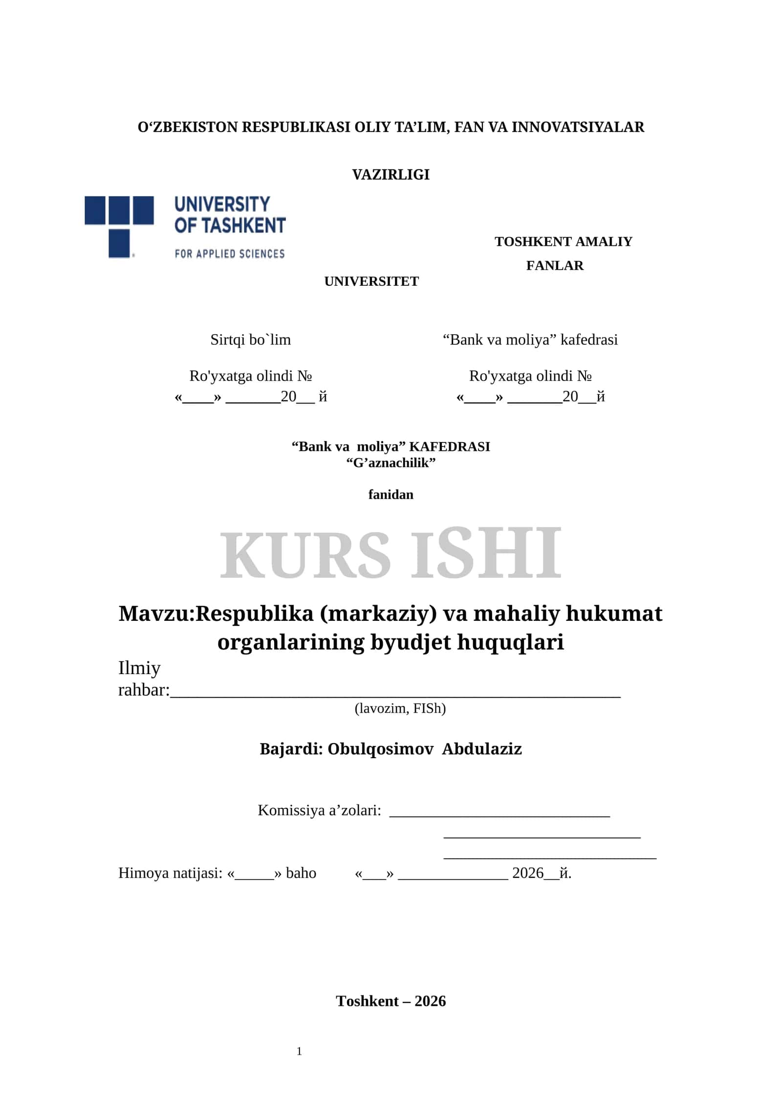 G’aznachilik kurs ishi