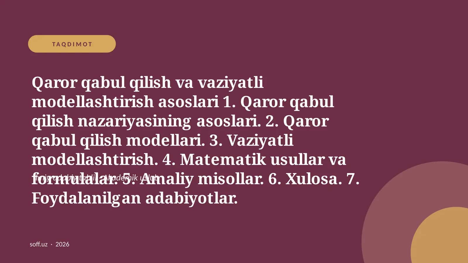 Qaror qabul qilish va vaziyatli modellashtirish asoslari