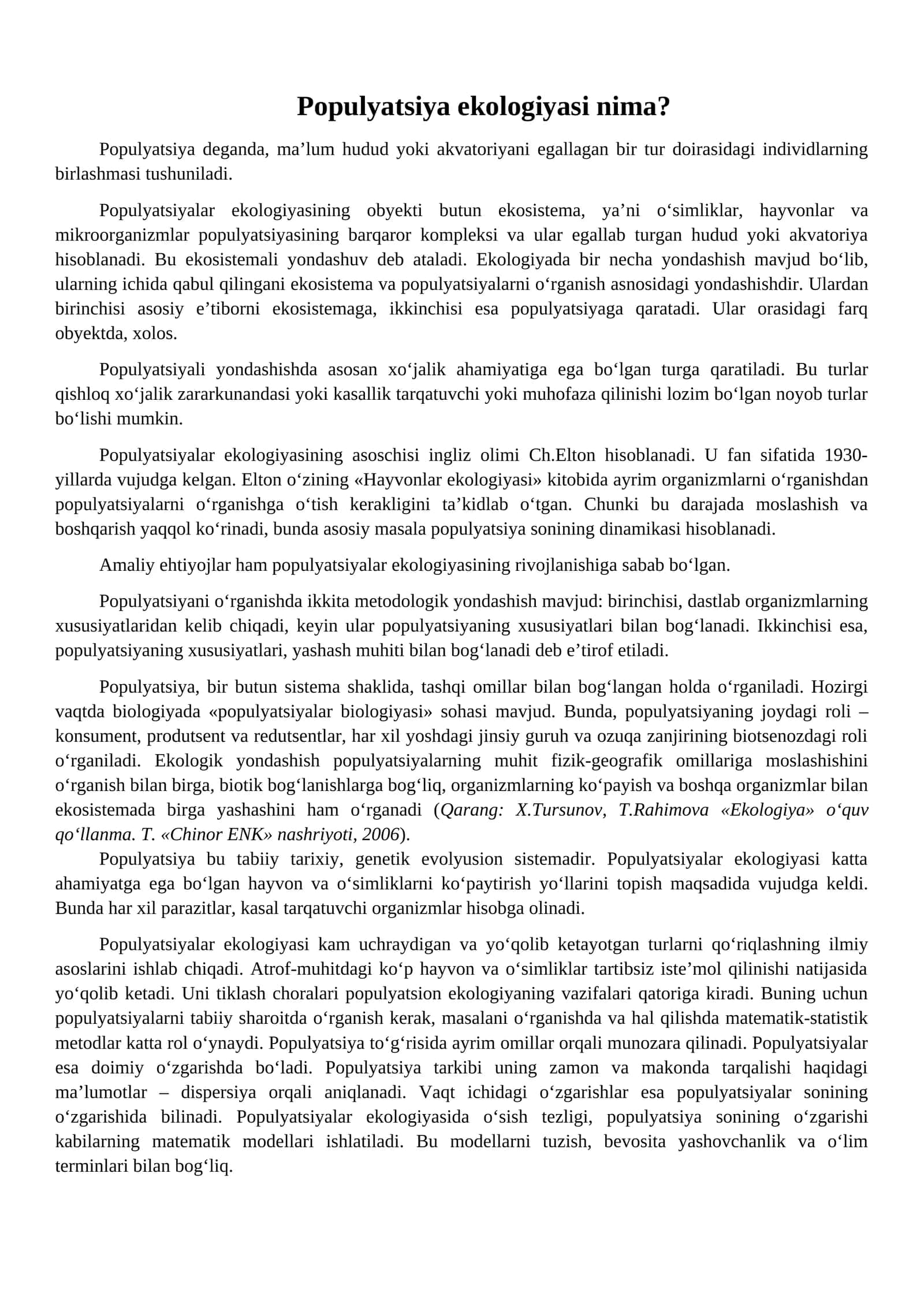 Populyatsiya Ekologiyasi
