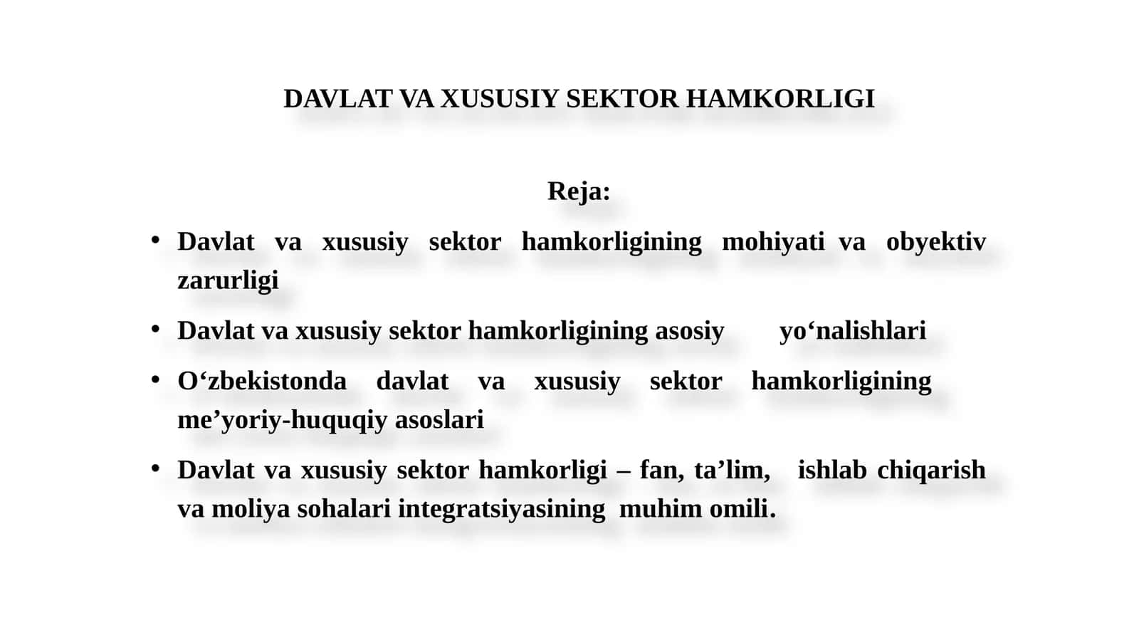 DAVLAT VA XUSUSIY SEKTOR HAMKORLIGI