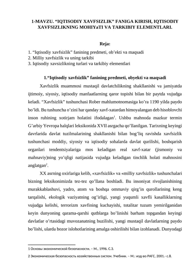 IQTISODIY XAVFSIZLIK