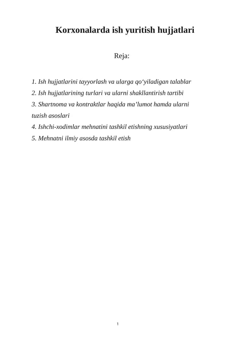 Korxonalarda ish yuritish hujjatlari